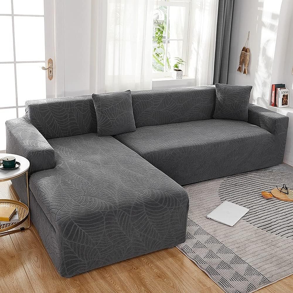 Housse protection canape inclinable et canape d'angle 2 places extensible gris fonce