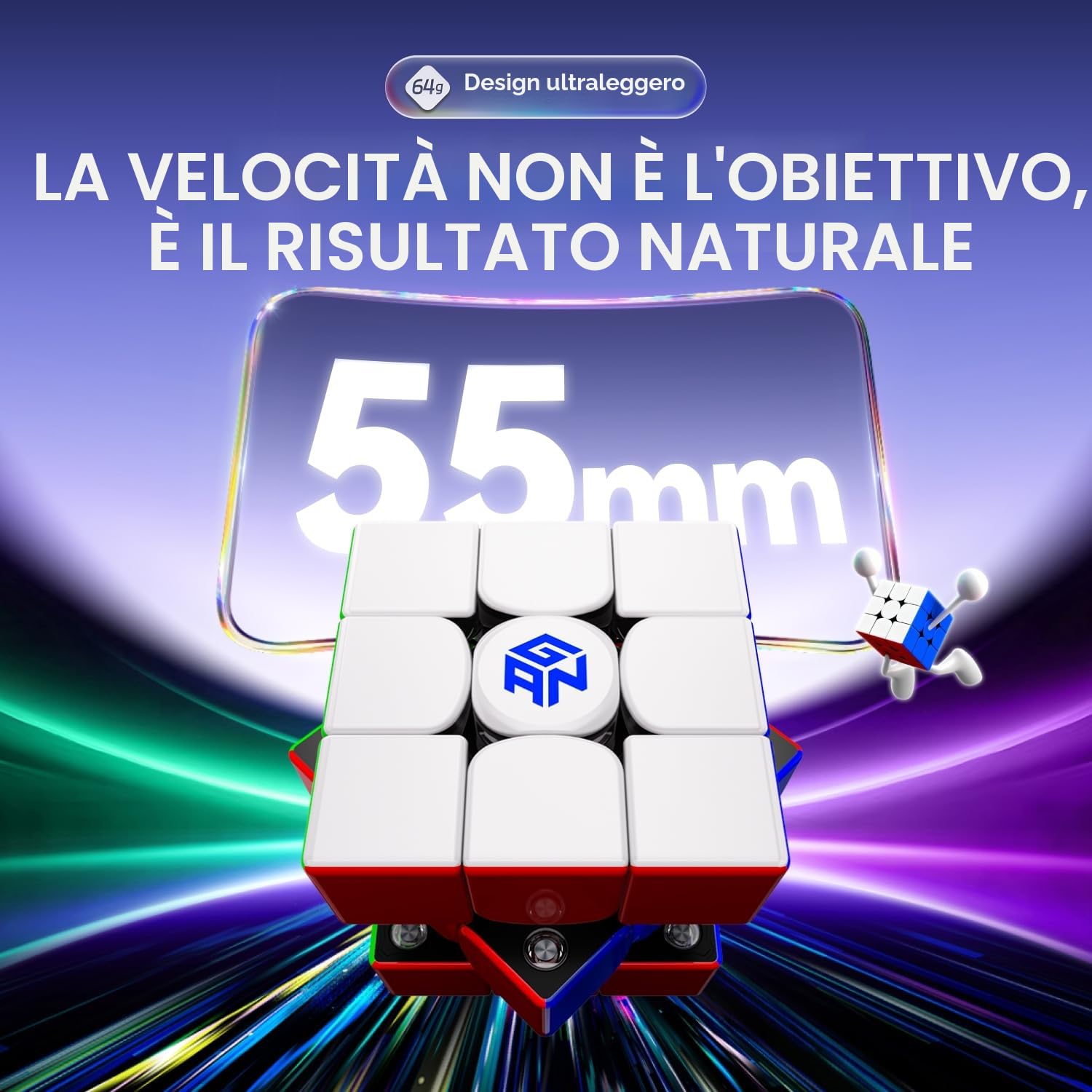 GAN V100 Maglev Cubo di Velocità Professionale 3x3 Speed Cube, Cubo Magnetico con 72 Magneti e Design Leggero da 64g, GAN Cube 355 Maglev è Perfetto per Giocatori con Mani Piccole e per Principianti.