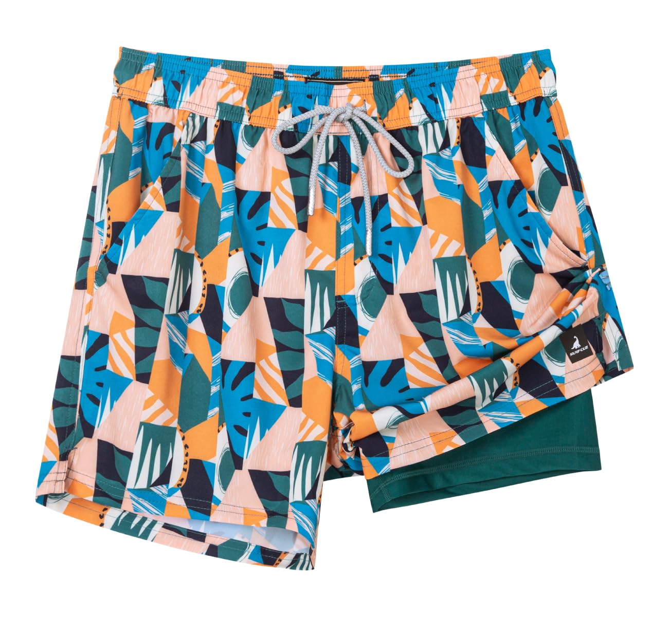 Photo 1 of SURF CUZ Men's Swimming Trunks with Compression Liner 5 Inch Inseam Quick Dry 2 in 1 Swim Shorts Bathing Suits X-Large 10 Orange-puzzle