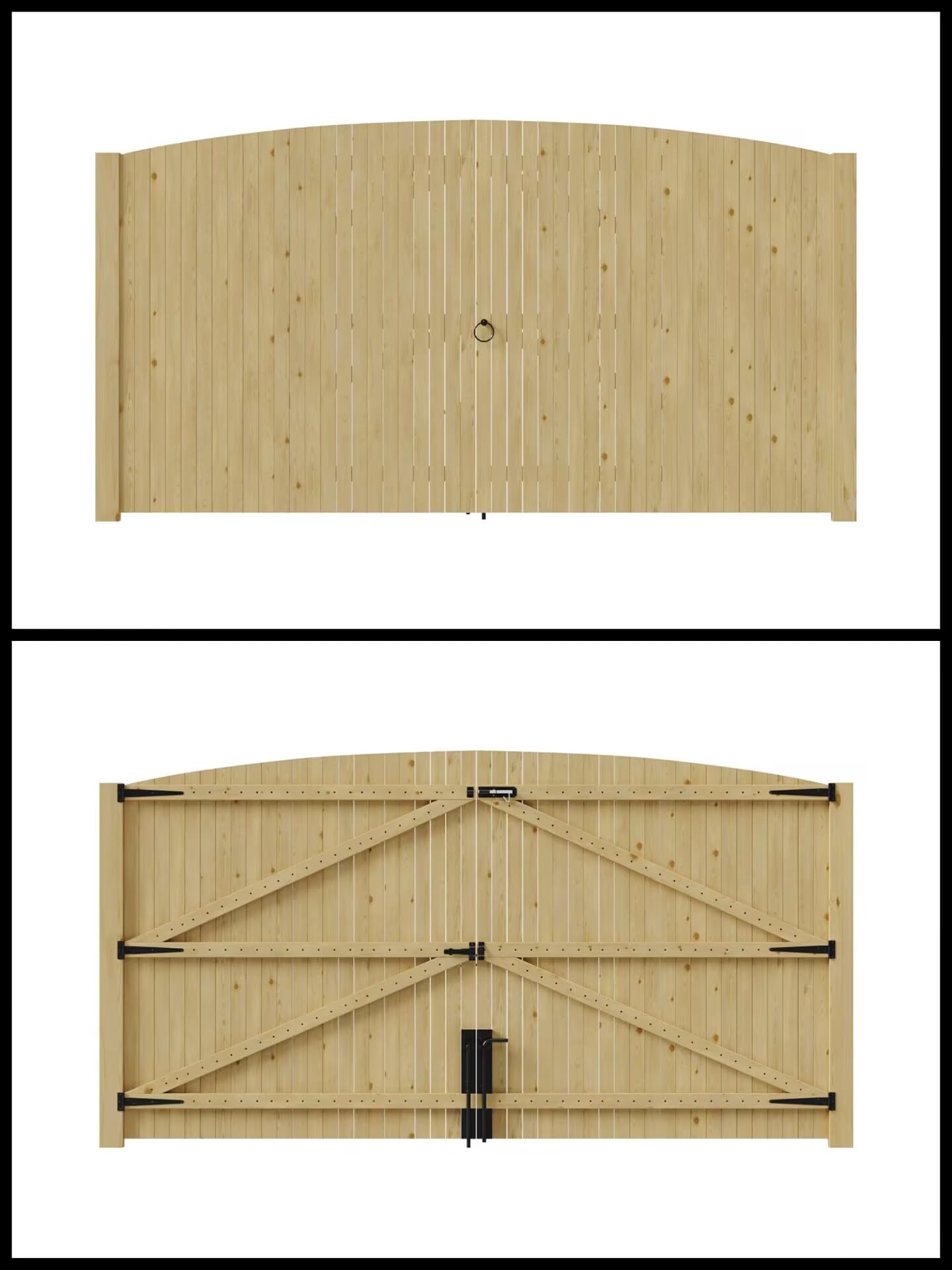 INMOZATA Double Garden Gates,Wooden Drive Way/Pedestrian Gate with Lock and Knocker Heavy Duty Swing Gates for Garden Animal Sheds Farm entrances(6ftwide*6ft high) — view 3