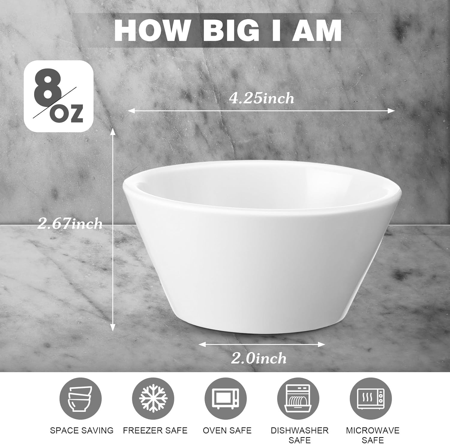 Domensi 12 Pcs 8 oz Porcelain Bowls Small Dessert Bowls Porcelain Broth Cups Soup for Ice Cream Dipping Sauce Bouillon Soups Salads Cereal, Microwave and Dishwasher Safe