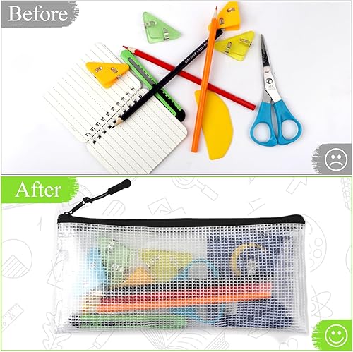 Miniatura 2 de Paquete de 48 bolsas de malla negra con cremallera, pequeñas bolsas transparentes para lápices, 9.2 x 4.7 pulgadas, para almacenamiento de viajes,