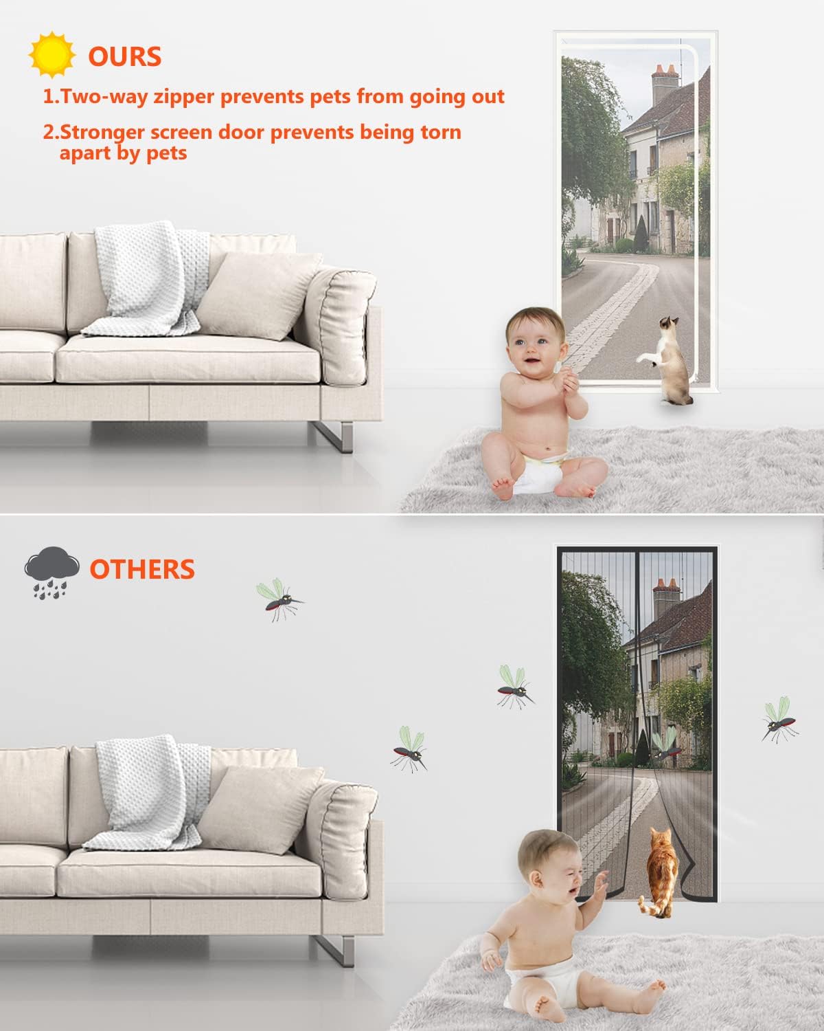 SHRRL Reinforced Cat Screen Door Fits Door Size 90cm x 200cm , Heavy