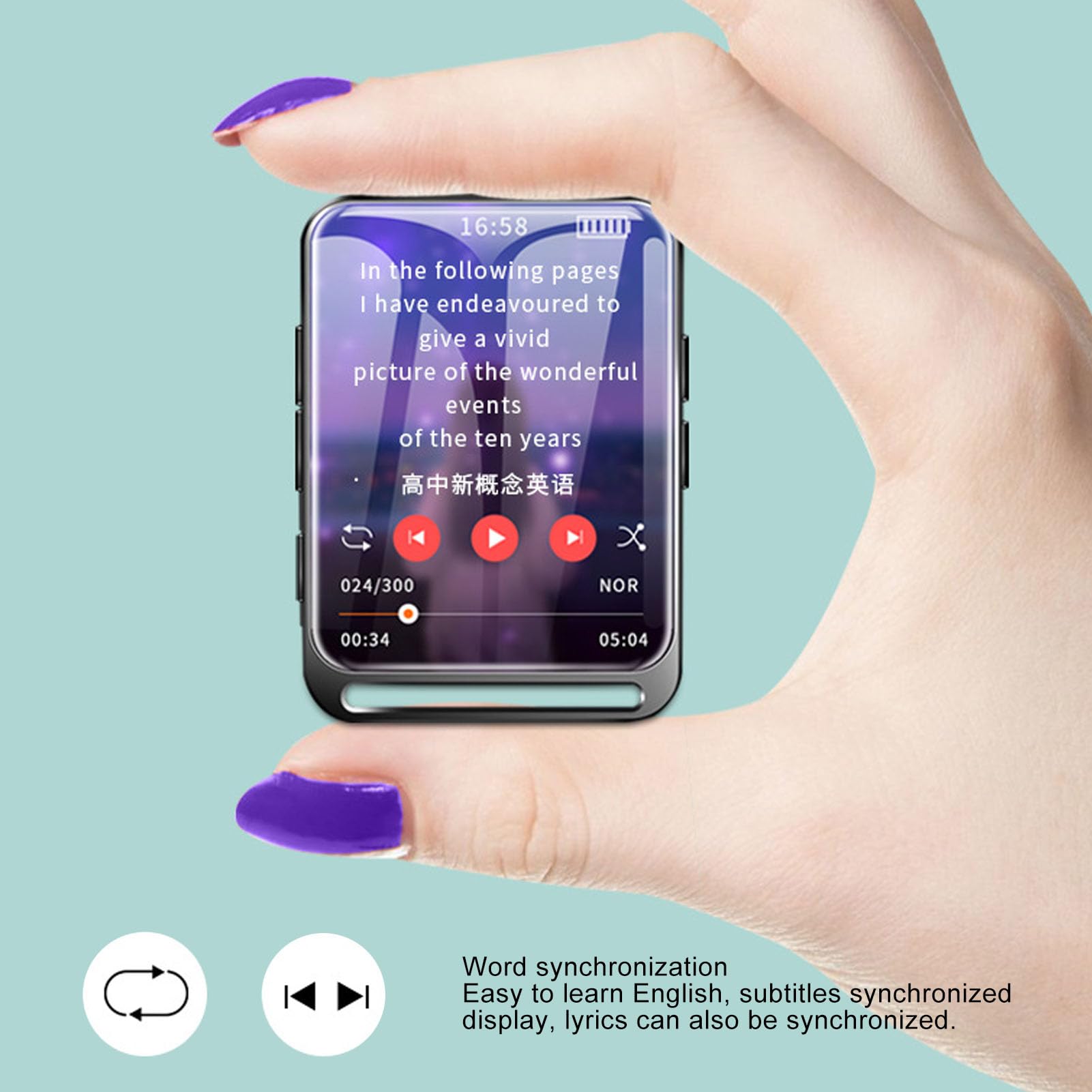 Septpenta Odtwarzacz MP3 Z Bluetooth, Odtwarzacz MP4 MP3 Z 2, 4 Calowym W Pełni Dotykowym Ekranem, Wbudowana Bateria Litowa 400 mAh, Odtwarzanie Zdjęć/Wideo/Radio FM/Dyktafon(32 GB)