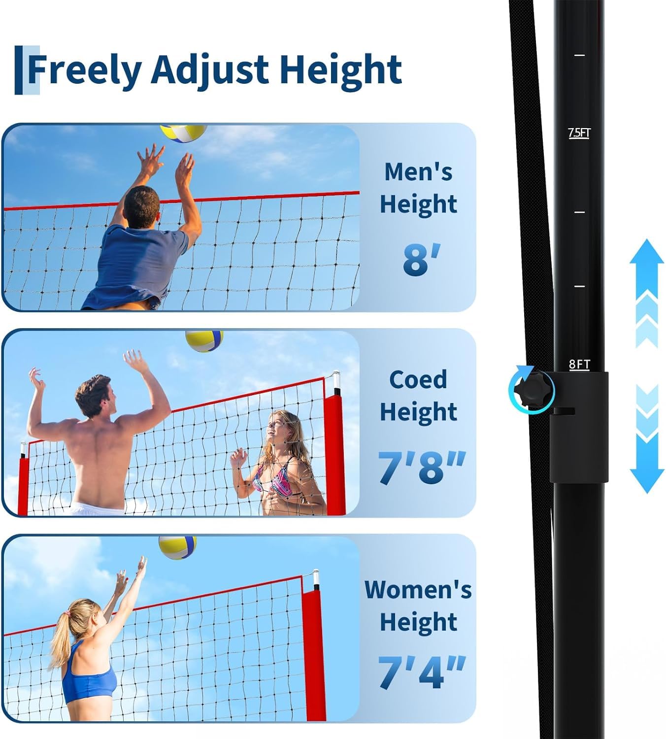 Volleyball Trainingsnetz & Rebounder | 3-in-1 Tragbares Volleyball-Netz | 243 x 45 x 335 cm | Höhenverstellbar | Für Aufschlag, Dunking, Techniktraining