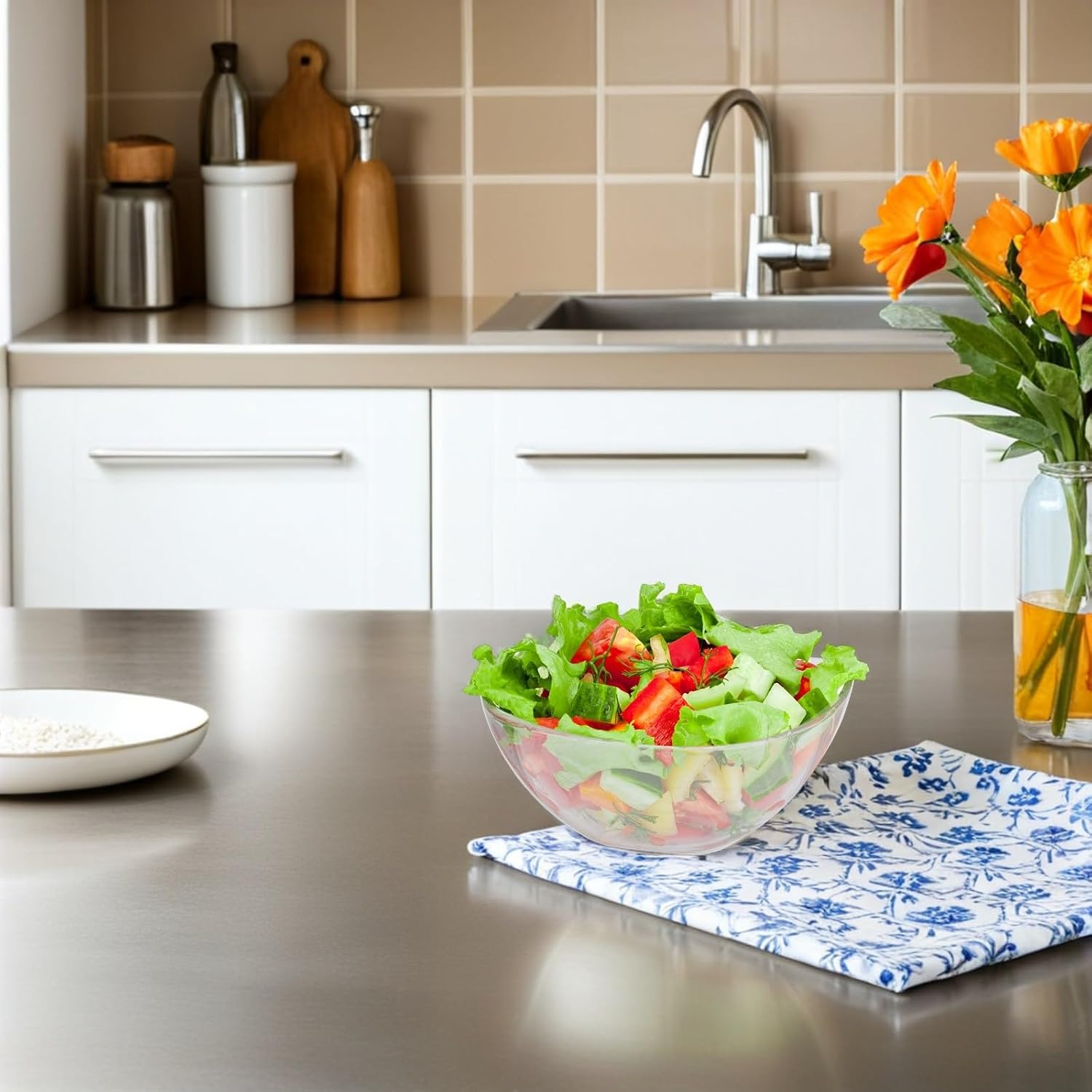 Acrylic Salad Bowl for Fruit, Square Dessert Serving Dish
