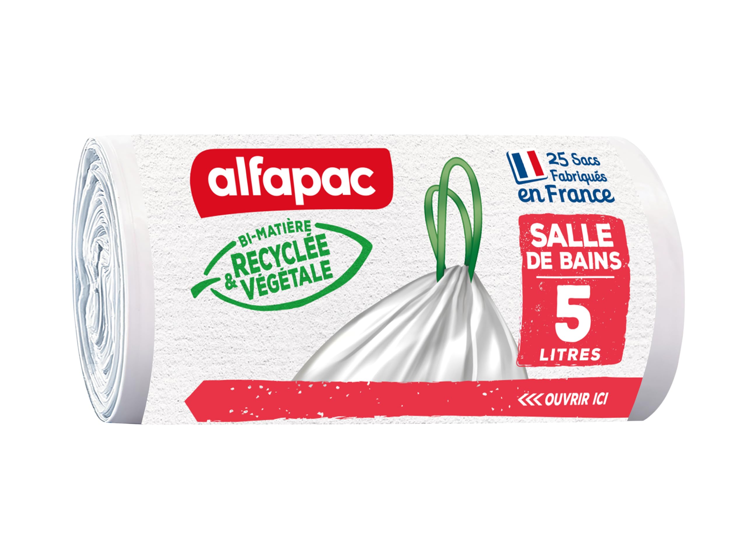 Alfapac - Bolsas de basura para cuarto de baño (25 unidades, 5 L, con enlaces, 35 x 35 cm), color blanco, Pack de 2