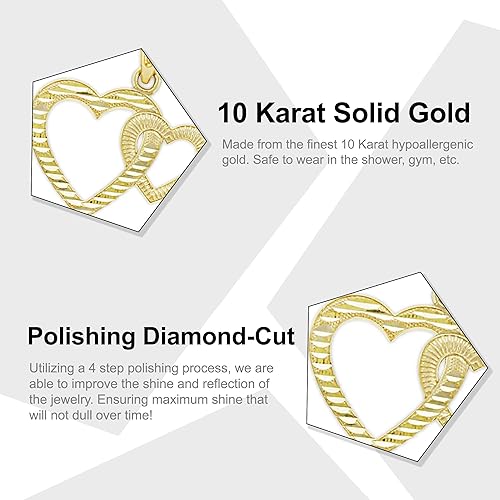 Vista 2 de Colgante de corazón doble de oro - Oro macizo de 10 quilates - Colgante de corazón - Joyería