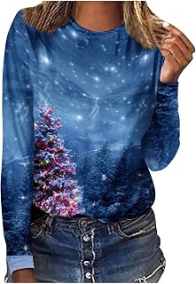 Ugly Christmas Tops for Women Clearance Christmas Tree Printed T-Shirt Crewneck Long Sleeve Blouse Plus Size Loose Fit Pullover Ladies Funny Christmas Tree Print Sweatshirts Sale Xmas Tunic Tops