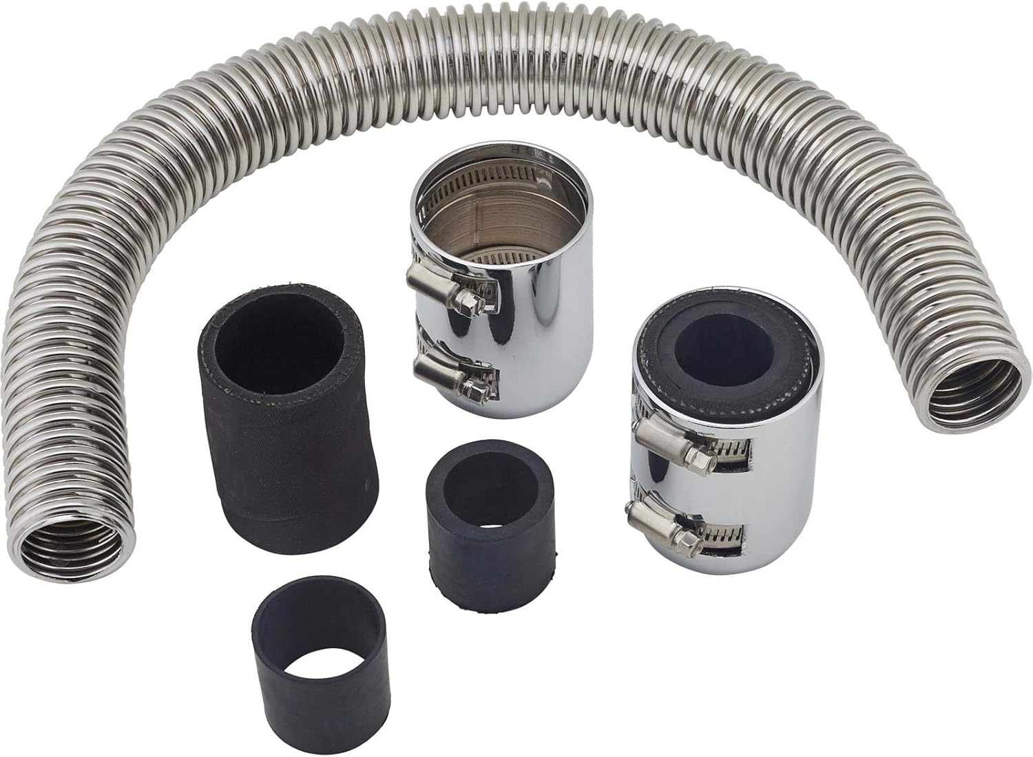 24 In Flexible Radiator Hose, Stainless Steel, Chrome Cover Caps
