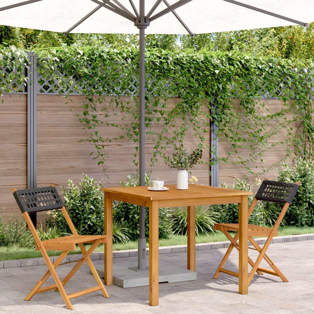 2 sillas de bistró de madera maciza de acacia y ratán sintético, plegables, para terraza, balcón, asiento resistente al aire libre