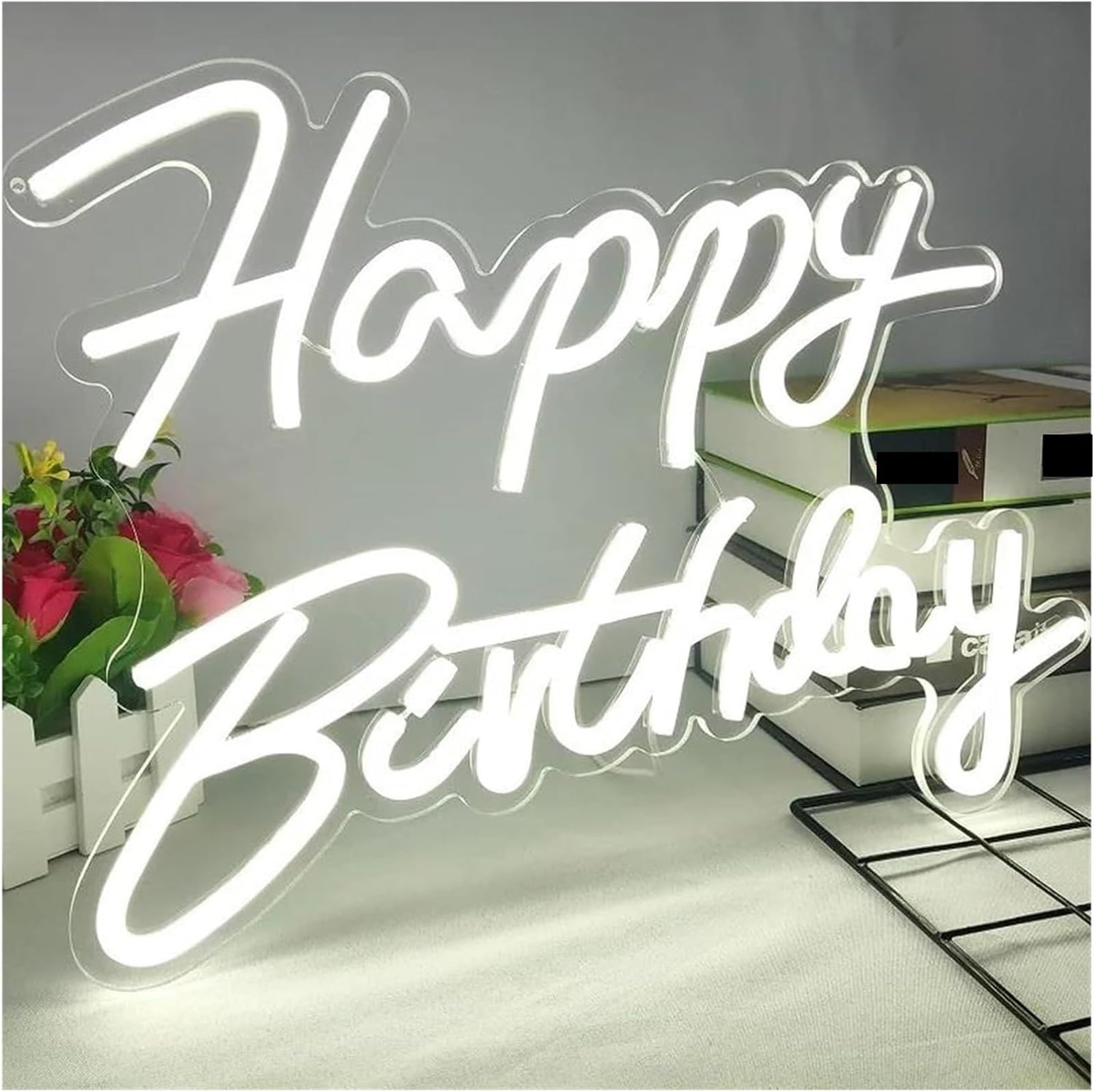 Zynther Neon lamp Colorful Letters Indoor Lighting Neon Sign Happy Birthday Party Decoration(White)