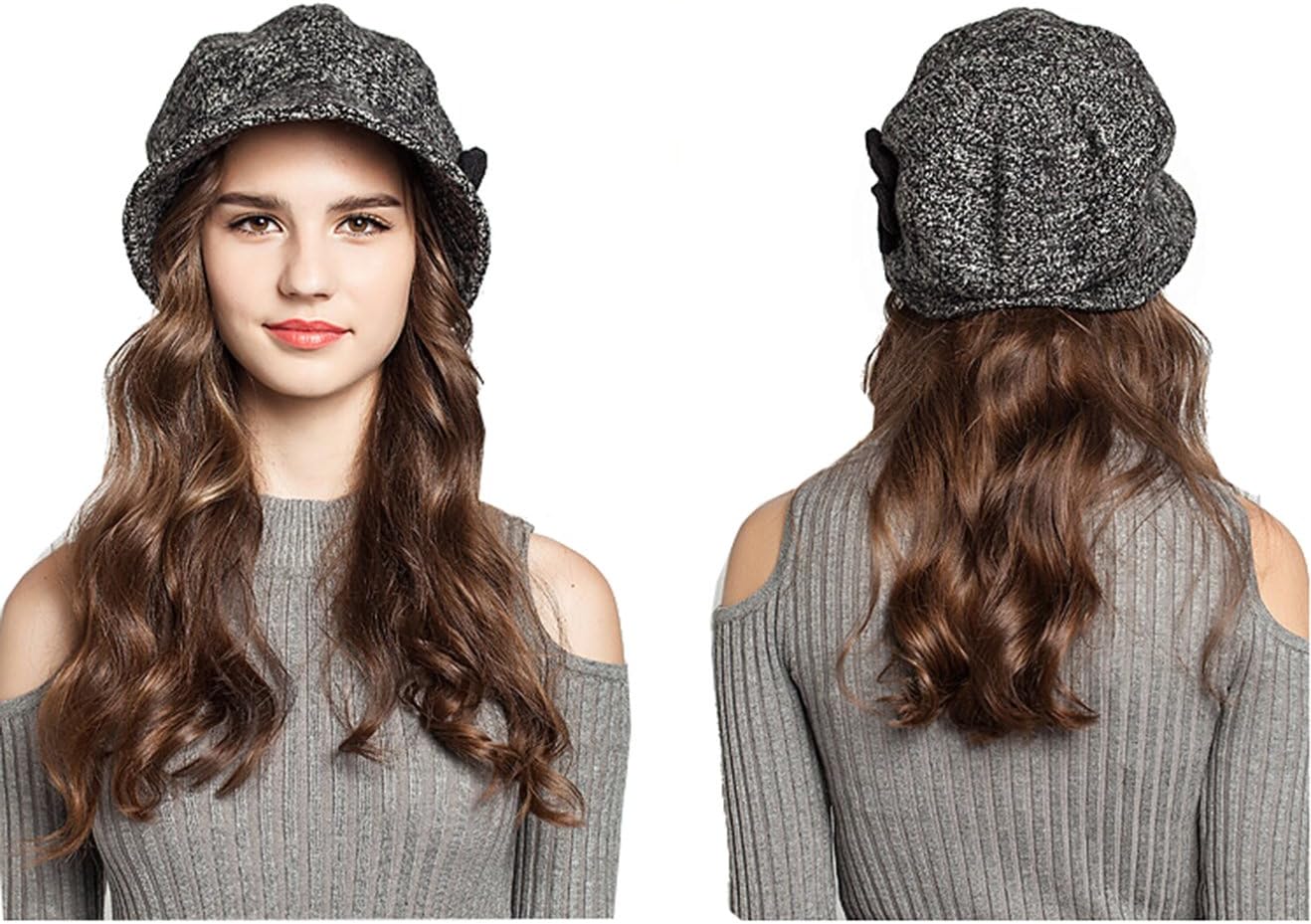 Km Women Elegant Wool Felt Cap Flowers Fedoras Hat