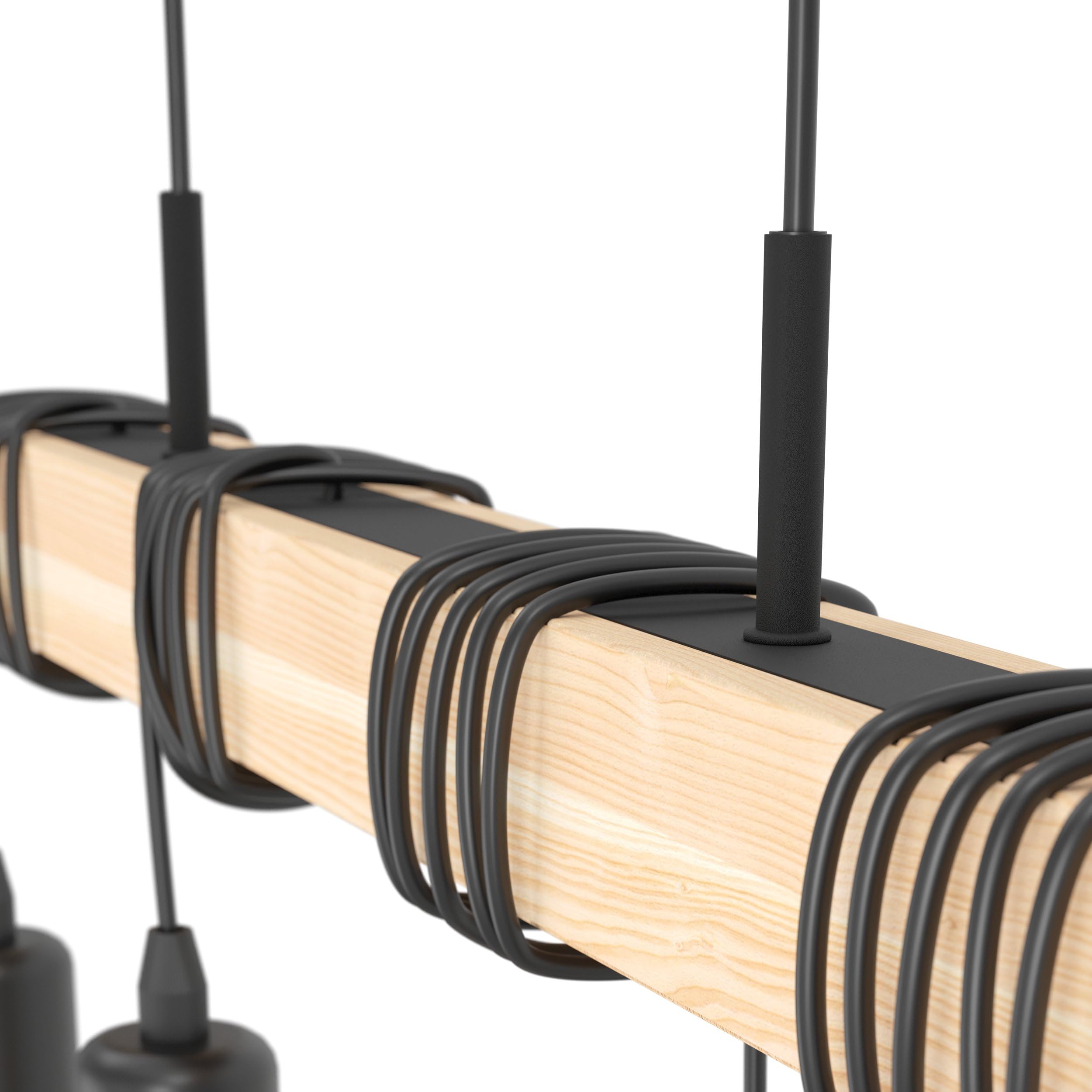 EGLO LED Hängelampe Townshend, 4-flammige Vintage Pendelleuchte über | Esstisch, Deckenlampe hängend im Industrial Design, Esszimmerlampe aus hellem Holz und Stahl, FSC, inkl. E27 Leuchtmittel