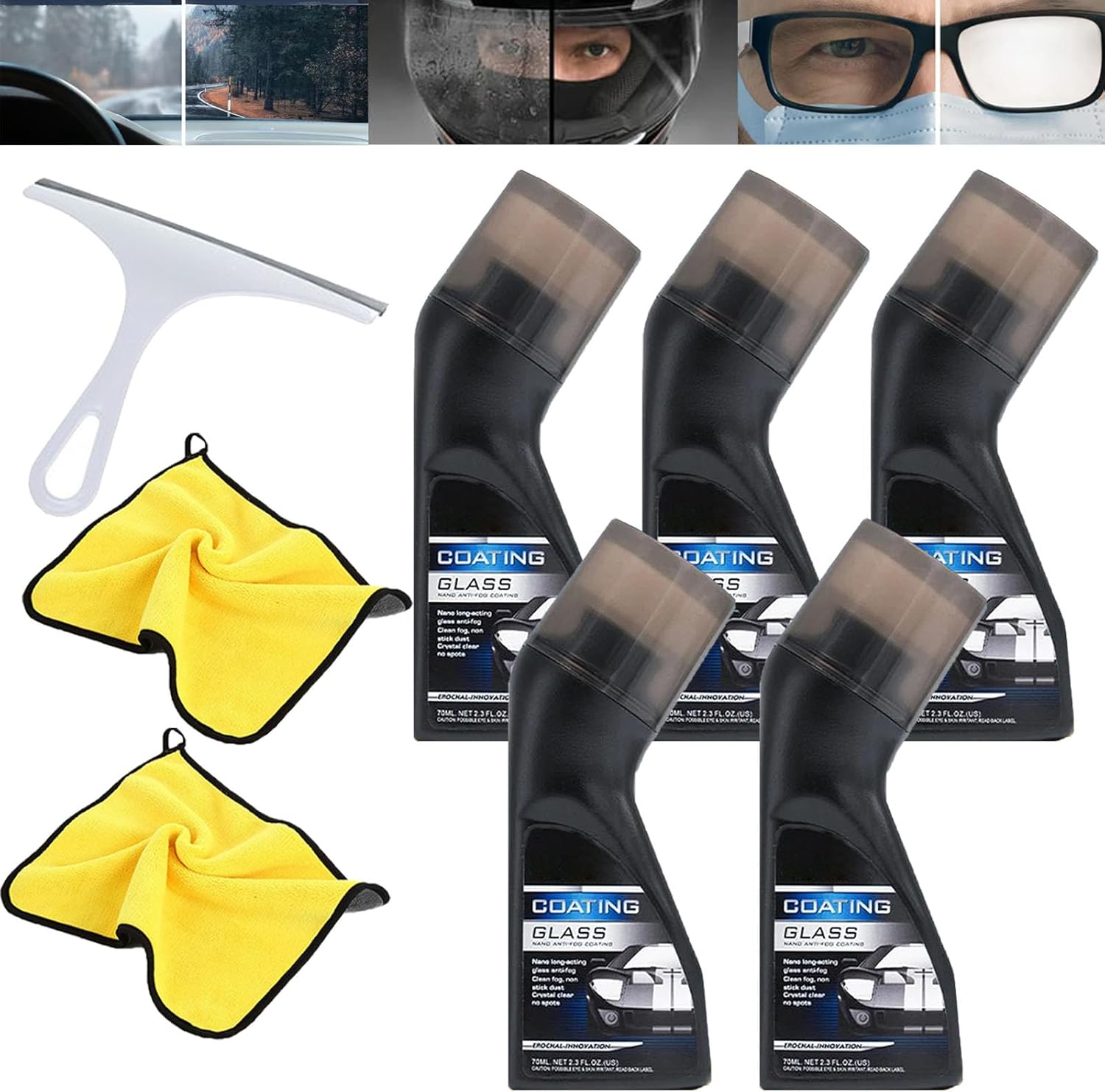 Micro-molecular Anti-fog Coating Agent Wiper, Magic Gem Coating Glass, Magic Gem Anti-Fog Coating, Car Anti-Fog Agent with Applicator, Anti Fog for Car Windshield,Windows,Mirrors,Glasses (5Pcs)