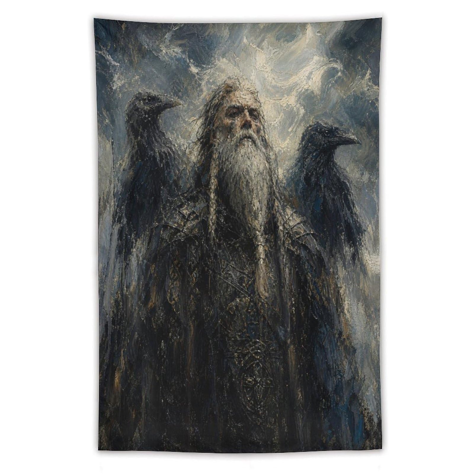 W7C8U2X3 Odin in Storm Wall Tapestry, Realistic Illustration Style