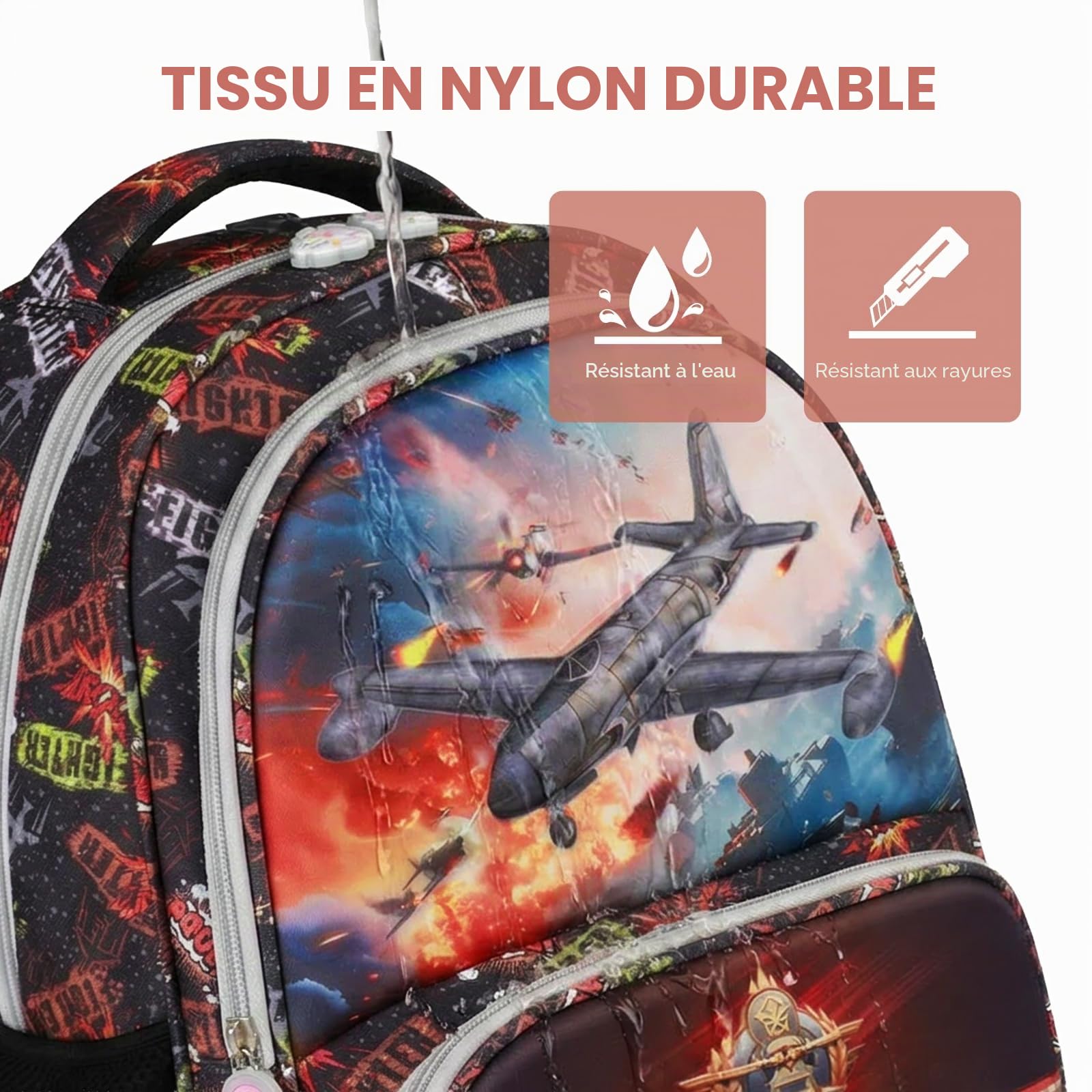 Amythe Cartable École Garçons Classes de 1 à 5 Respirant Voyage, Avion