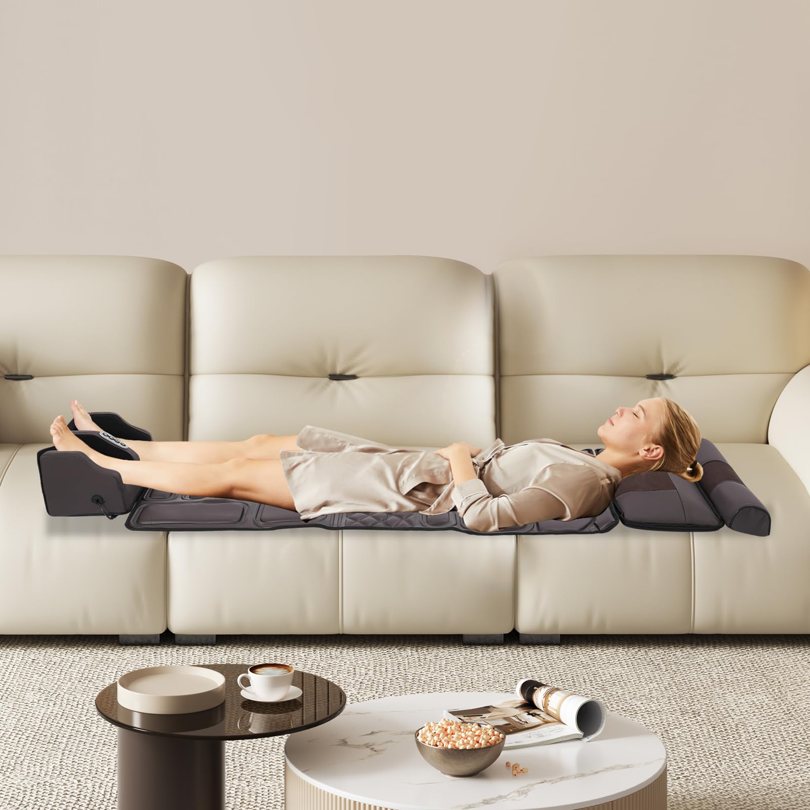 Massagematte mit Wärmefunktion&Fußmassagegerät,Ganzkörpermassagematte für Rücken Beinen Nacken mit Fernbedienung 9 Modi, Vibrationsmassagematte für Männer Frauen,Geschenke für Männer Frauen
