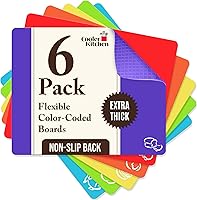 CoolerKitchen Extra Thick Flexible Cutting Boards Set of 6 - Food Icons, Non-Slip Waffle Back, Dishwasher Safe Mats