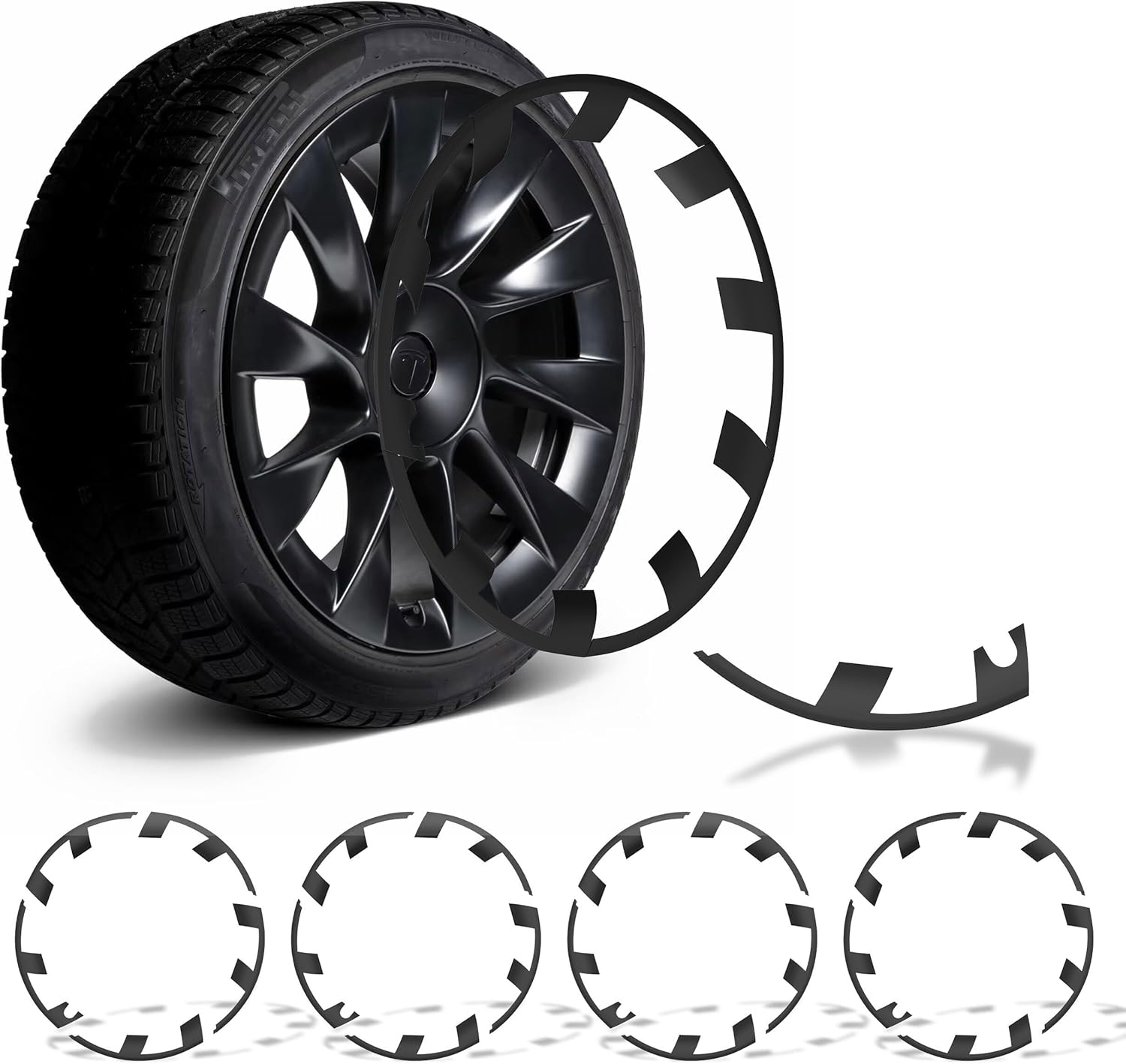 SUPERLIT RimTek Tesla Model Y 21" Uberturbine Wheel Rim Protector - Ultimate Guard Against Curb Rash - Stylish Matte Black Finish - Perfect Match for OEM Wheel Design - Set of 4 Durable Protectors