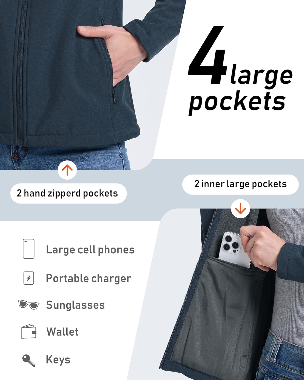 33,000ft Women's Lightweight Softshell Jacket Fleece Lined Windbreaker Waterproof Warm Jacket for Running Golf Hiking - Image 4