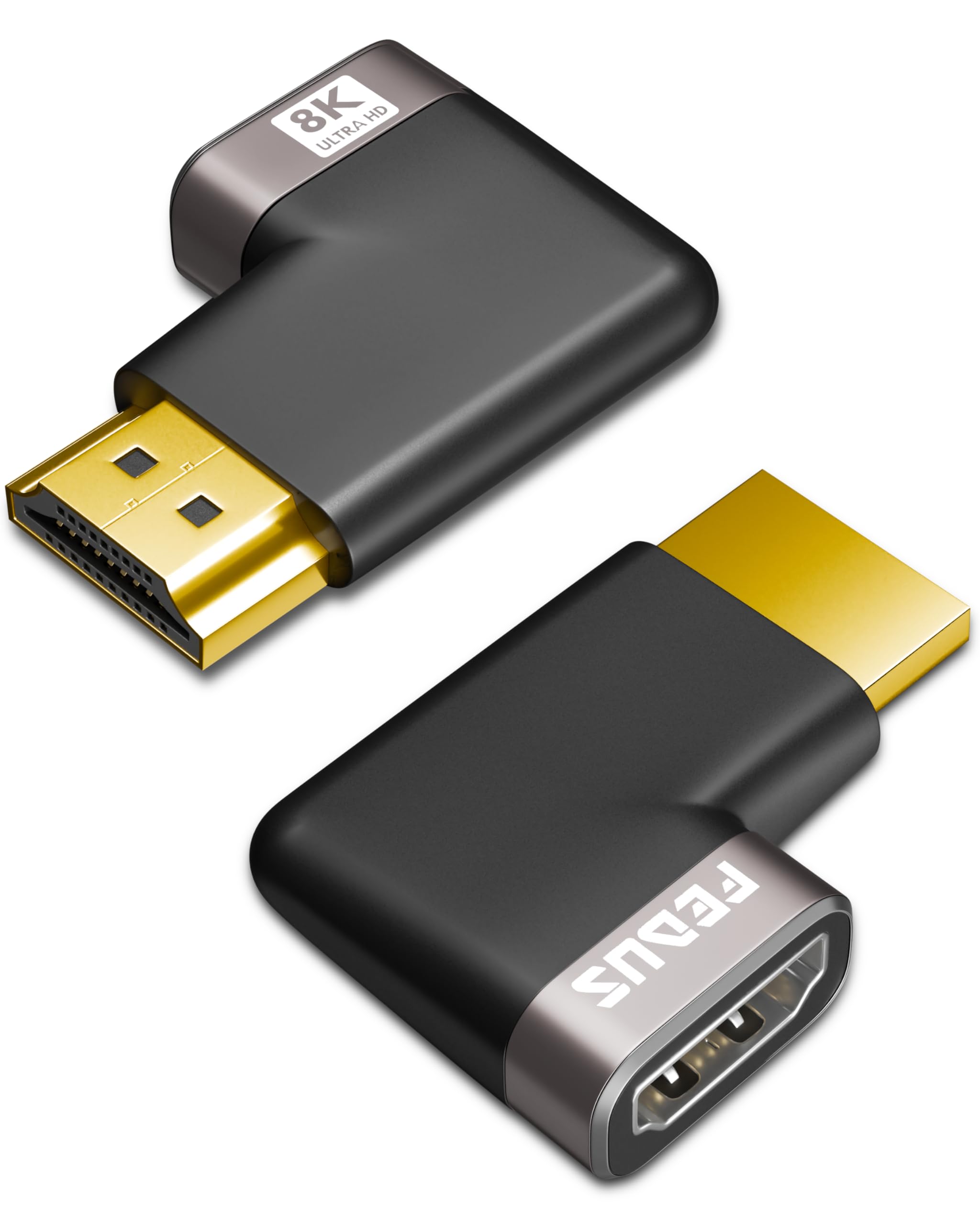 fedus 2 pack 8k ultra hd hdmi connector 90 left and rightward l shape male to female converter right angle adapter extender for tv stick, xbox ps3 ps4 ps5 supports 3d hdr 8k@60hz 4k@144hz
