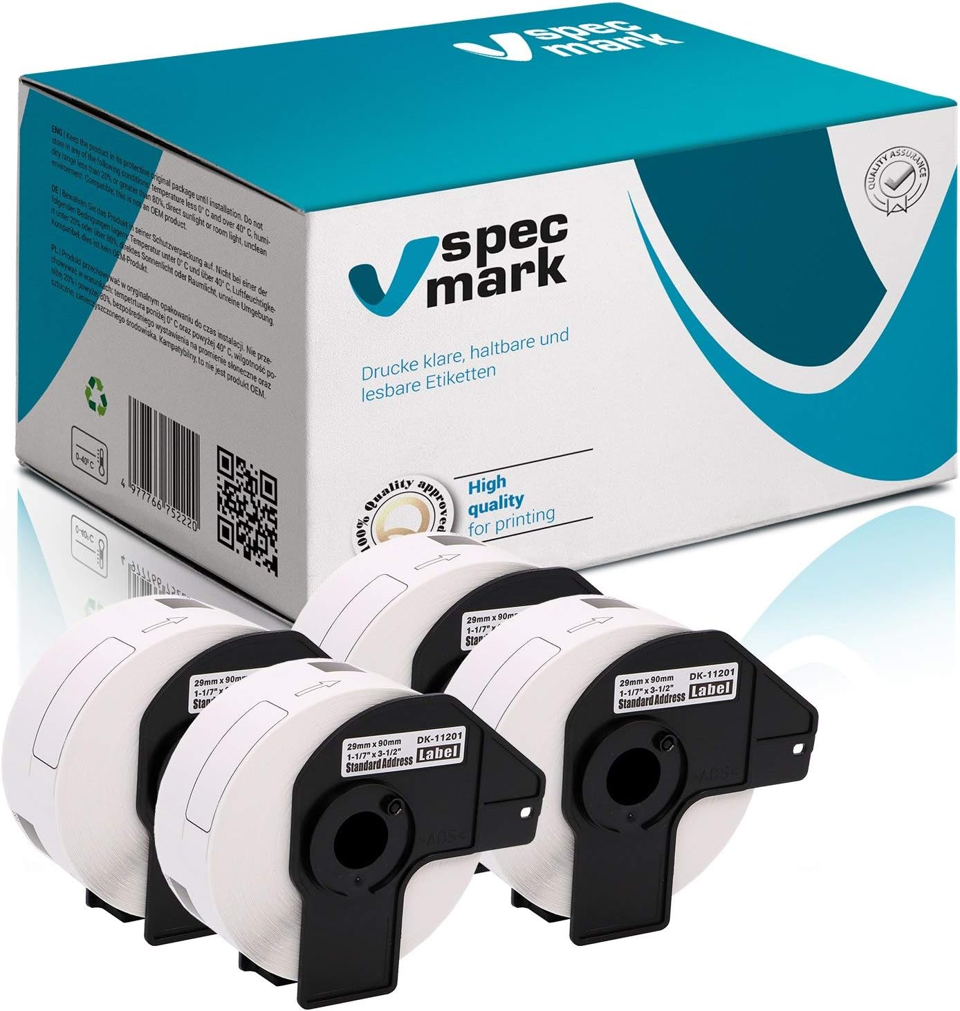 Lot De 4 Rubans Brother TZe-725 9mm X 8m - Blanc Sur Vert - Compatible Imprimantes étiquettes PT