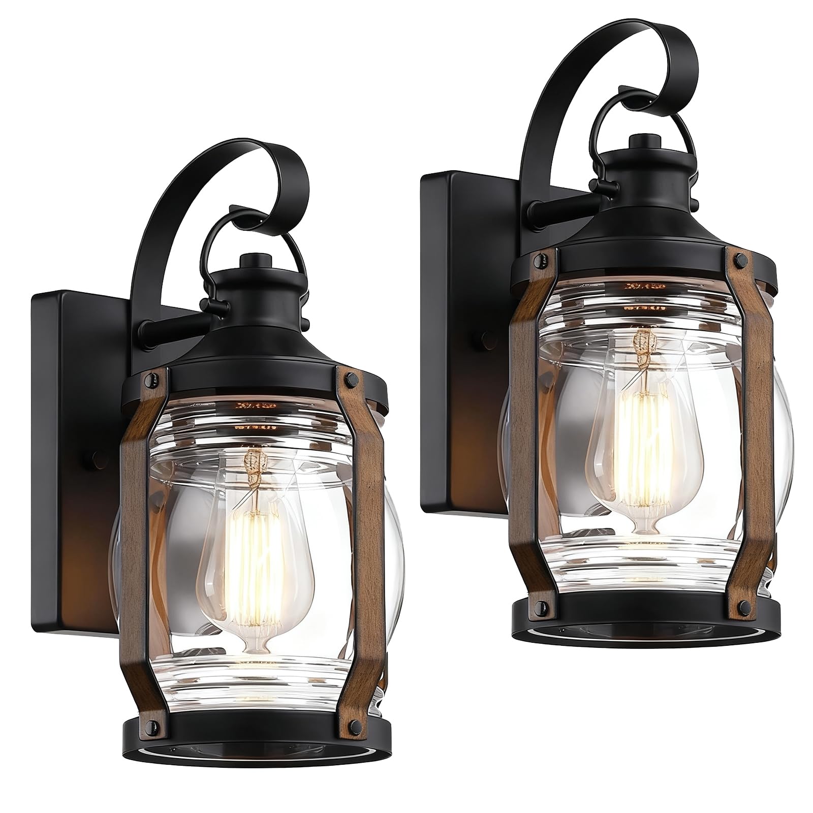 Photo 1 of b&k Jasmine Outdoor Wall Lantern Lights, Black, Barnwood Accents, 2 Pack