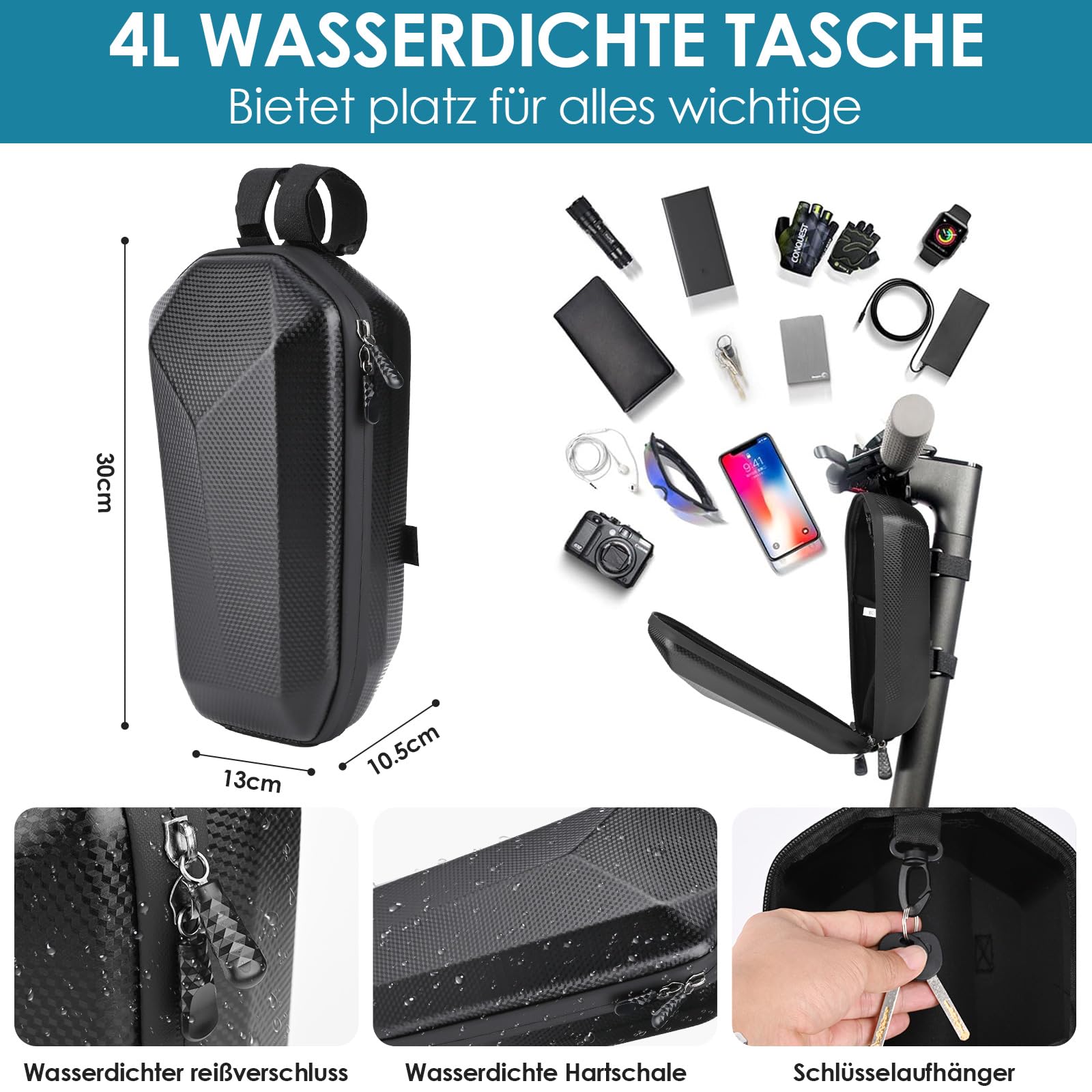 Gaethra E Scooter Schloss mit Zahlencode, Schloss für E Scooter mit 4L Wasserdichte Tasch, Handschellenschloss mit Reset Schlüssel, Fahrradschloss für 