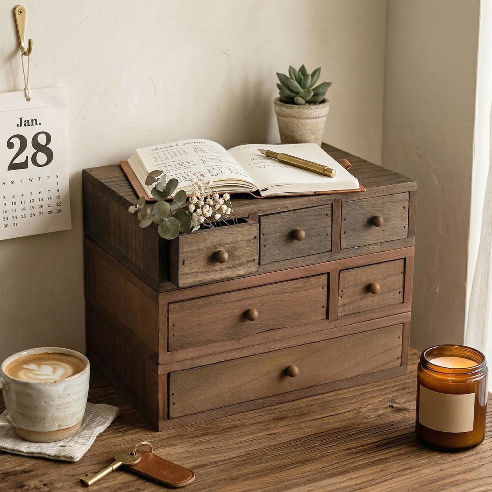 Generico Vassoio portaoggetti da scrivania in Legno per organizzare Accessori Scatola portaoggetti in Legno con cassetto per Gioielli cancelleria Pianificatore da Tavolo in Legno