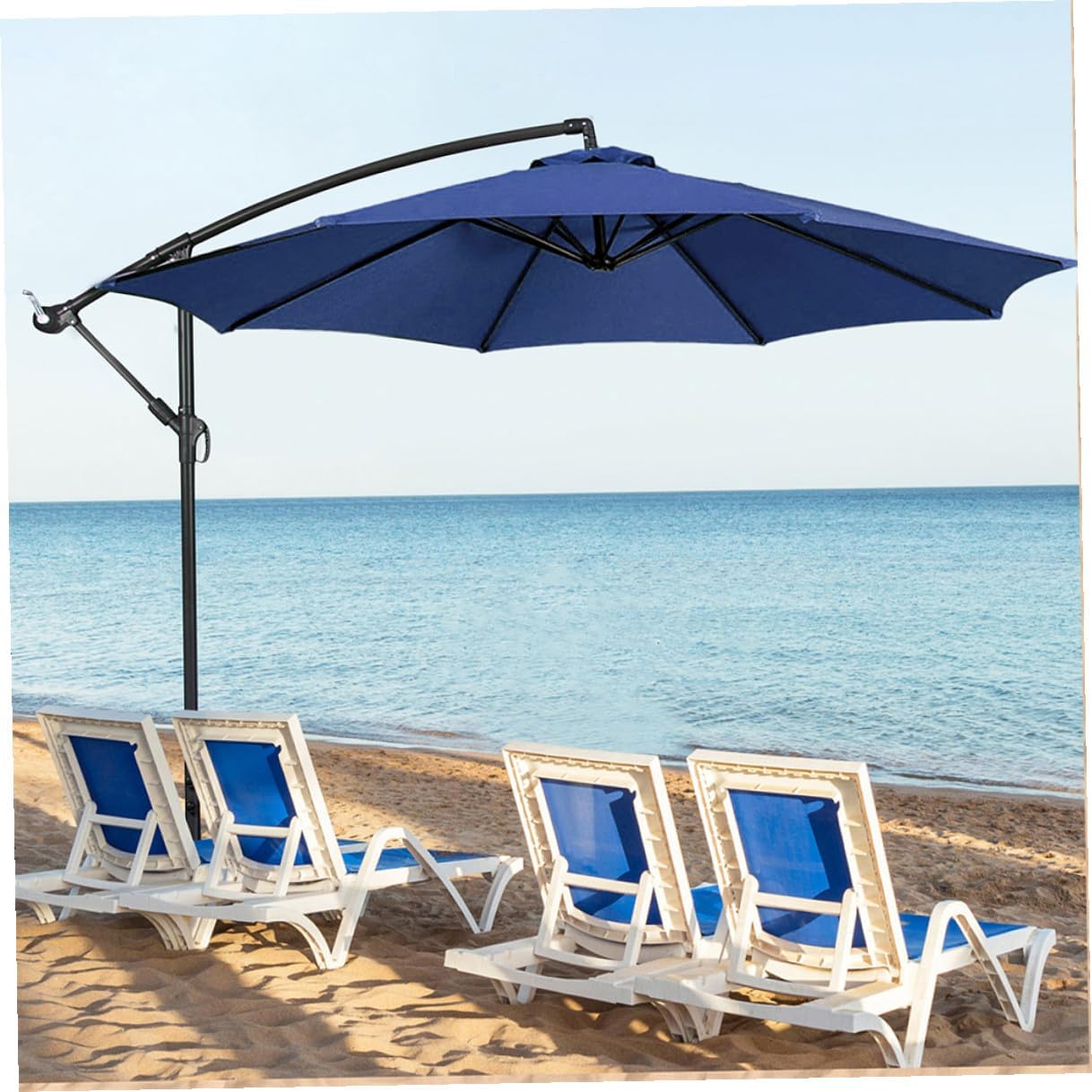 VILLCASE Replacement Canopy for Patio Umbrella, 2.7m 8-rib Outdoor Garden Umbrella Canopy, Navy Blue Polyester Fabric, Waterproof Sunshade Cover for Patio and Beach Use