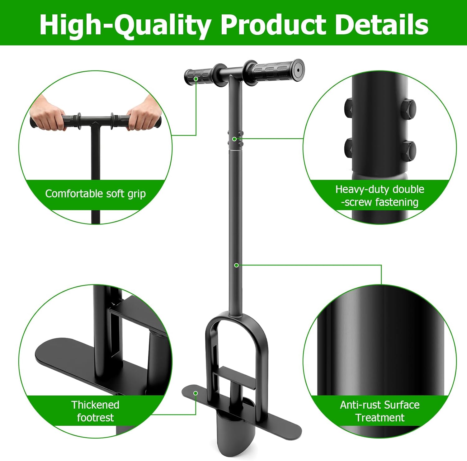 Heavy Duty Long Handle Bulb Planter Tool, Stand Up Garden Sod Plugger & Grass Plugger Tool for Lawn Repair, Turf Plugging, Digging Holes and Seedling Transplanting with Soft Grip