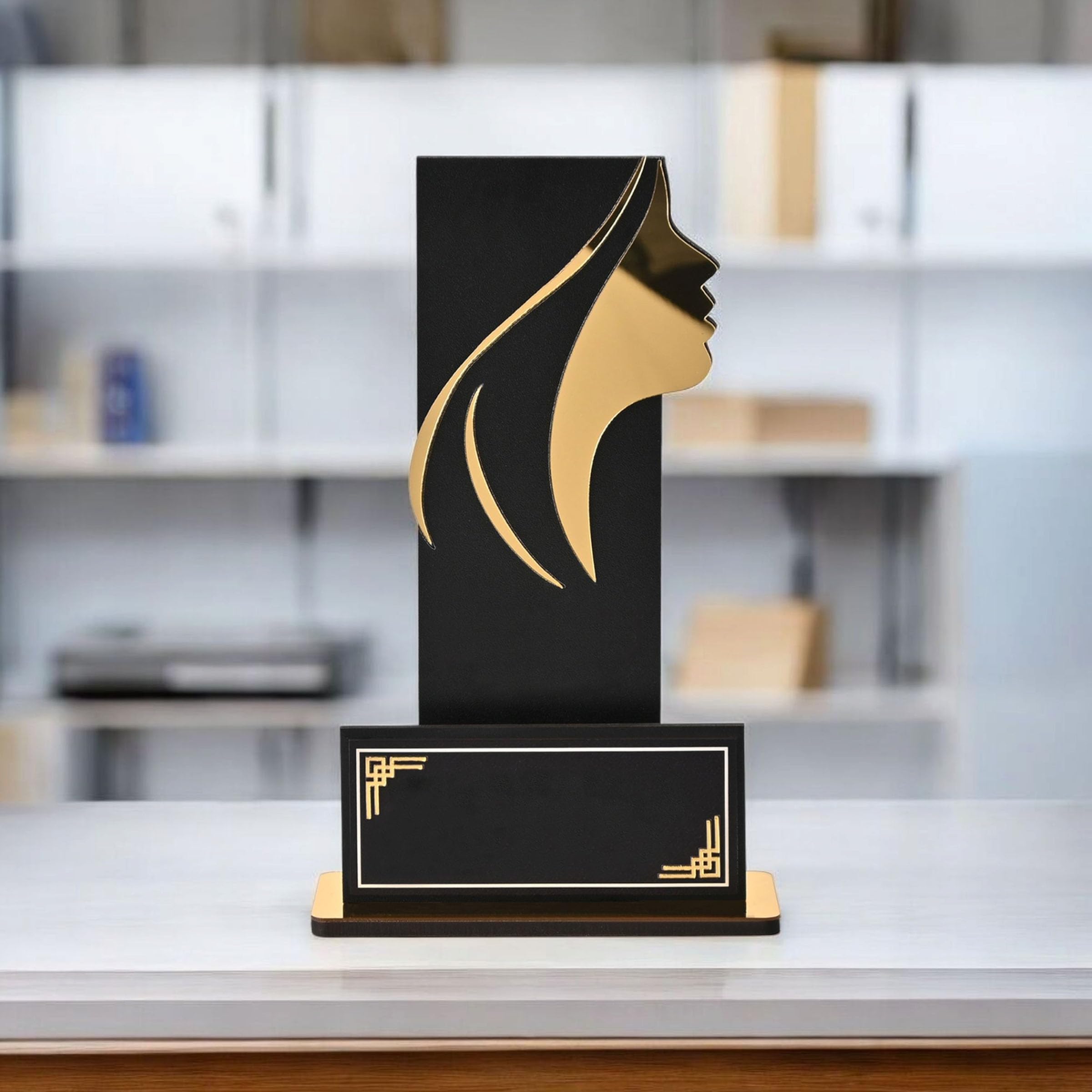 GKD Wooden Women’s Trophy | Female Achievement Award, Corporate Recognition, Leadership Memento | Self-Customizable with Stickers (Black - Self)-picture-29