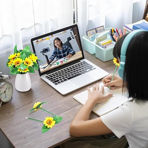 Miniatura 4 de Fumete Paquete de 72 bolígrafos de girasol, bolígrafos artificiales de flores amarillas para regalos de fiesta de girasol, suministros de oficina en