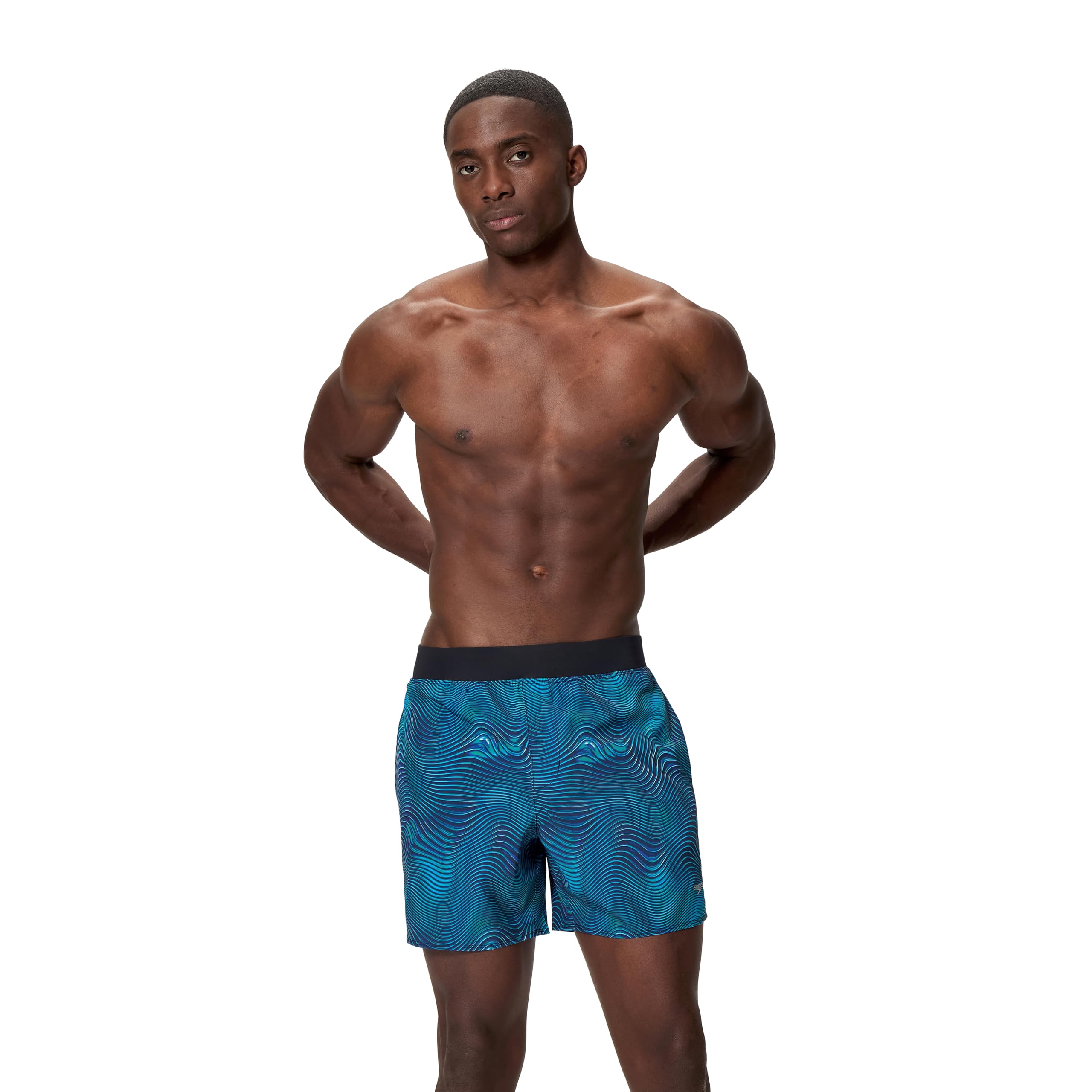 Speedo Men's Print Lookout Volley 16" Swim Short, Navy Blue, S