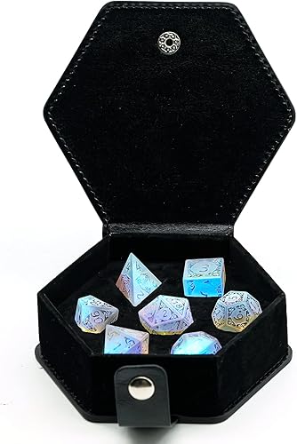 Miniatura 7 de UDIXI Juego de dados DND de vidrio prisma, 7 piezas de dados de vidrio esmerilado D y D para juegos de mesa de Calabozos y Dragones D&D (vidrio de