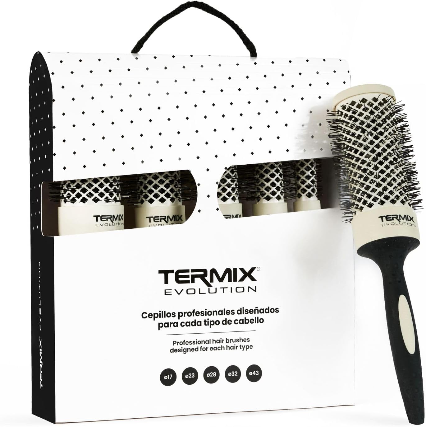 Pack Termix Evolution Soft - Hairbrush for thin hair with ionized bristles specially for thin and delicate hair- It includes 5 diametres Ø 17, 23, 28, 32 y 43 mm