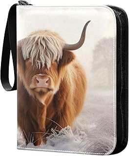 Kigai Highland Cow Trading Card Binder with Sleeves PU Leather Holds 400 Cards,Double Sided Trading Card Folder with Zipper Collection Binder Album Book Case for Boys Girls