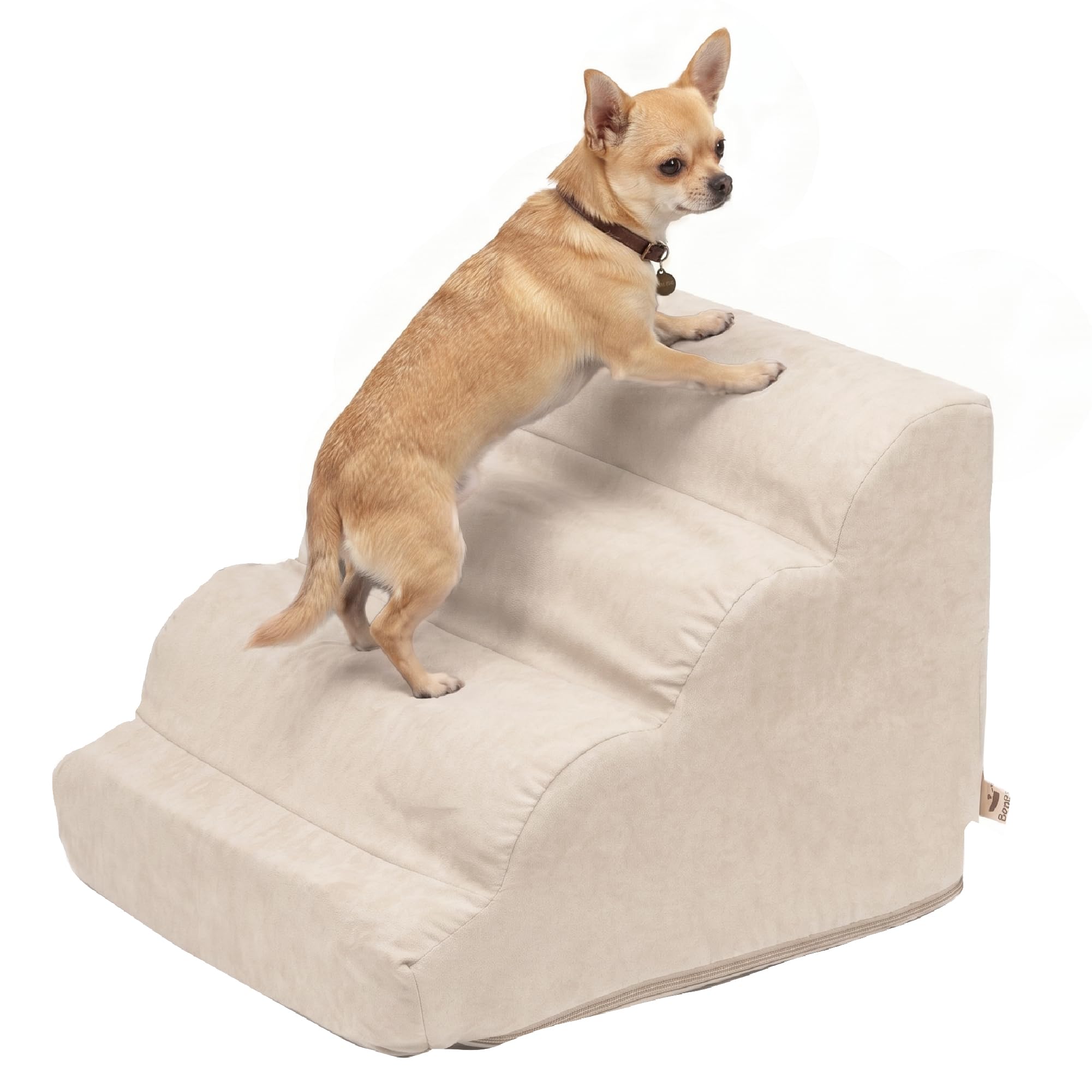 Snoozer Scalloped Dog Ramp, 14” Tall Foam Pet Stairs, 3 Steps, Buckskin