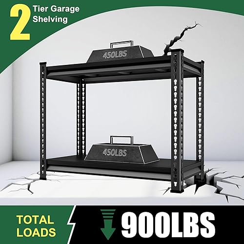 Miniatura 4 de Estantería de garaje de 40 pulgadas de ancho, estantes de almacenamiento de garaje de 880 libras, estantes de metal de 2 niveles y estantes de