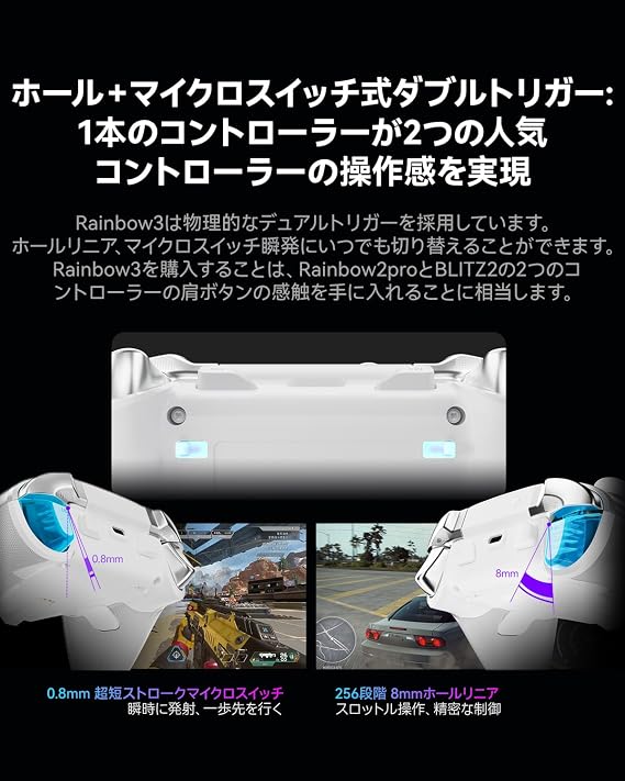 BIGBIG WON Rainbow 3 Wireless Controller 2000Hz Polling Rate Capacitive Joystick 16 Mechanical Keys 14 Custom RGB Lights 6-Axis Gyro Sensor Hall/Micro-switch Trigger 3.5mm Audio Jack Gamepad
