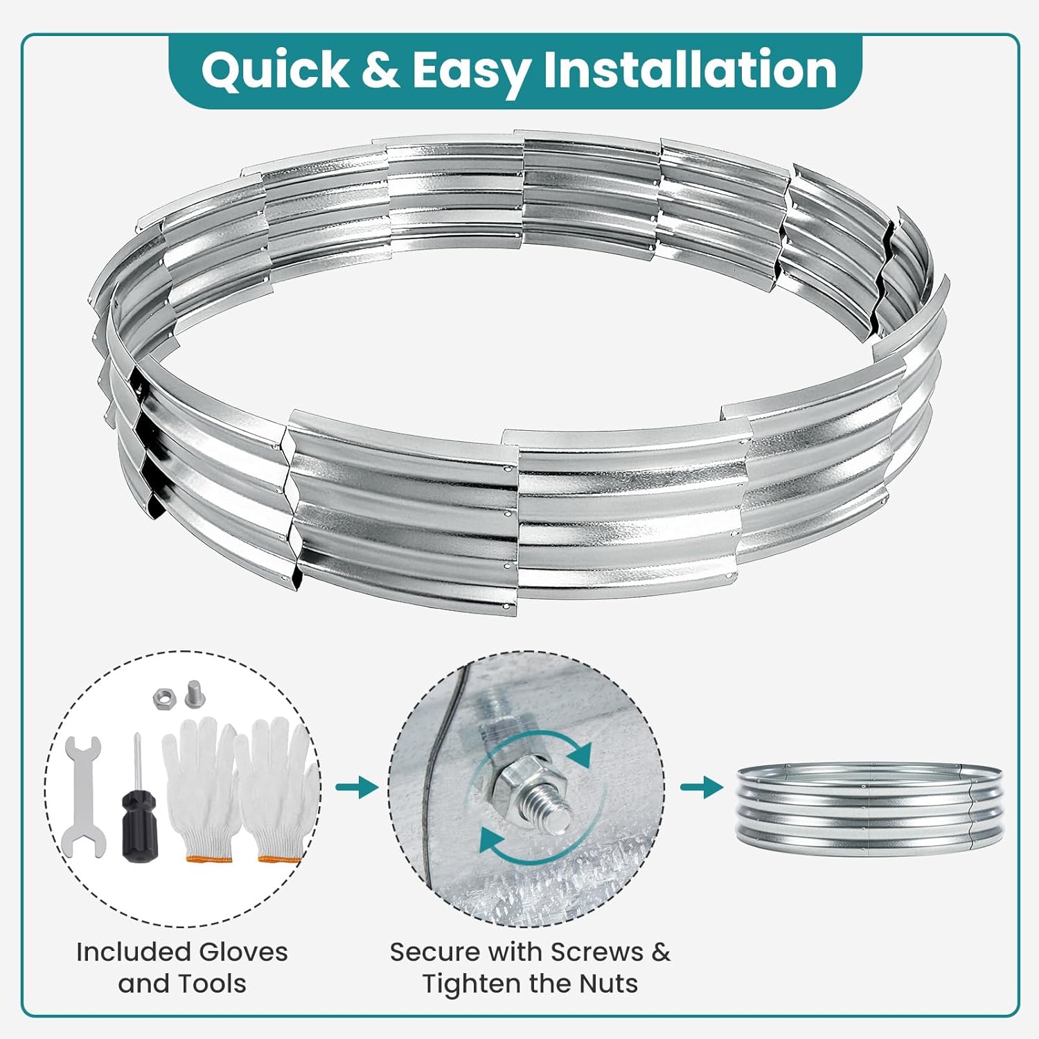 OLIXIS 4FT Round Fire Ring Pit, Outdoor Camp Firepit, Heavy Duty Galvanized Steel 48 Inch Foldable Outside Wood Burning Bonfire Fire Pit Ring for Camping, Backyard, Garden, Beach, Yard Gatherings