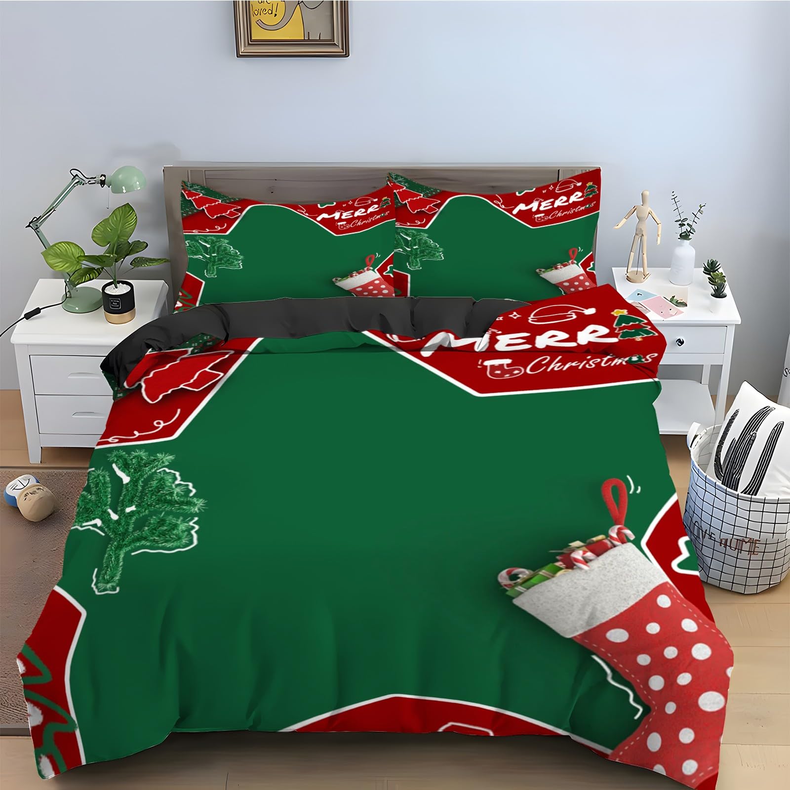 Housse de couette 240 x 260 étoiles de Noël en microfibre douce premium KG1584
