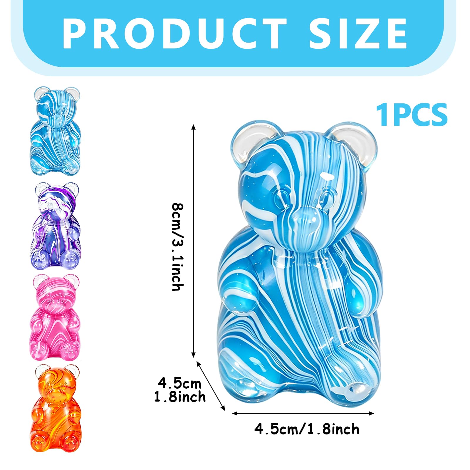 Viilich Gummy Bear Squishy Fidget Toy, Soft TPR Stress Relief Squeeze Toy - Image 2