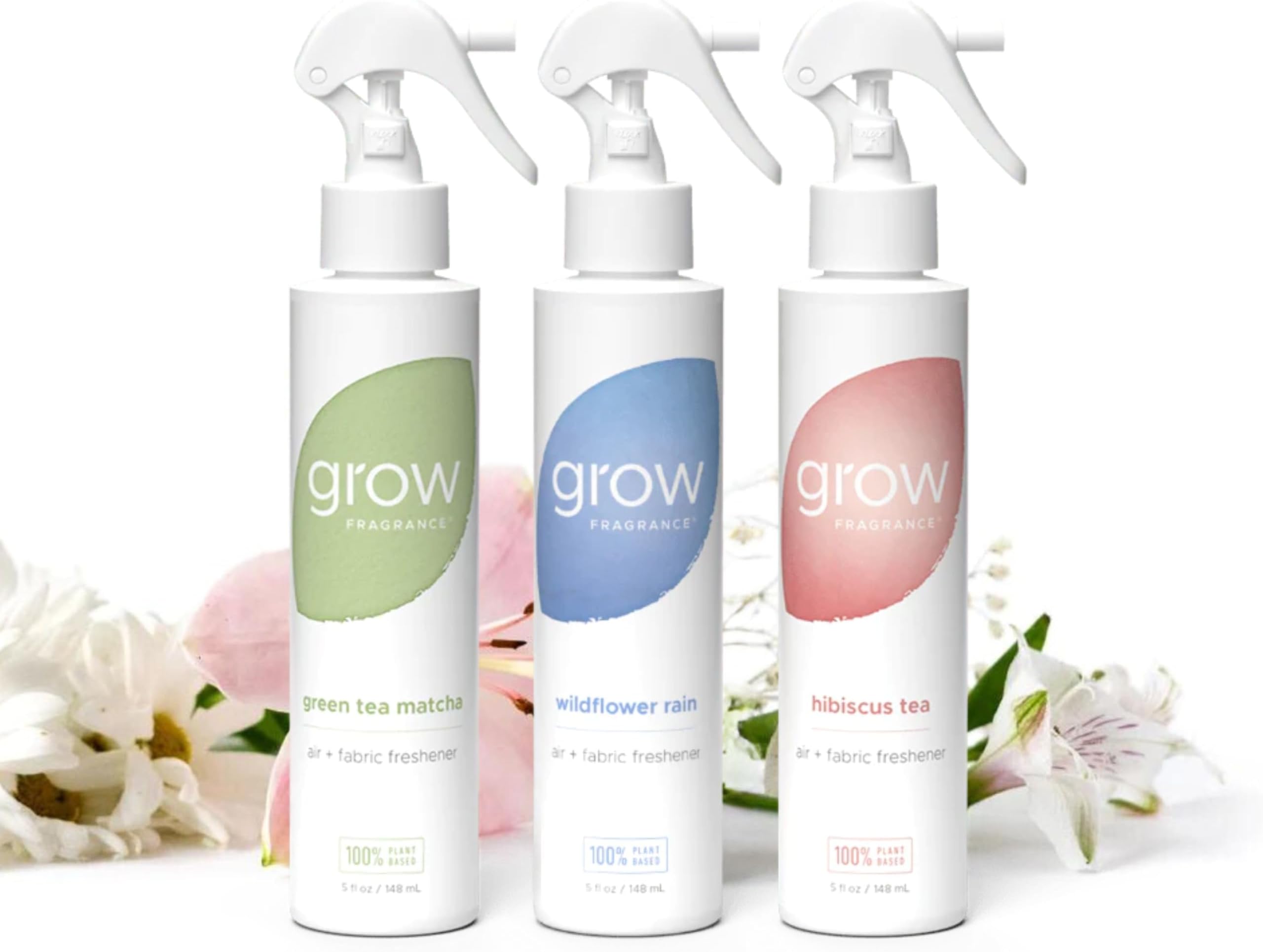 Spring 3-Pack – Non-Toxic Air Freshener Spray – Green Tea Matcha, Hibiscus Tea & Wildflower Rain – 100% Plant-Based Essential Oils – Safe for Home, Car & Linens – 5 oz Each