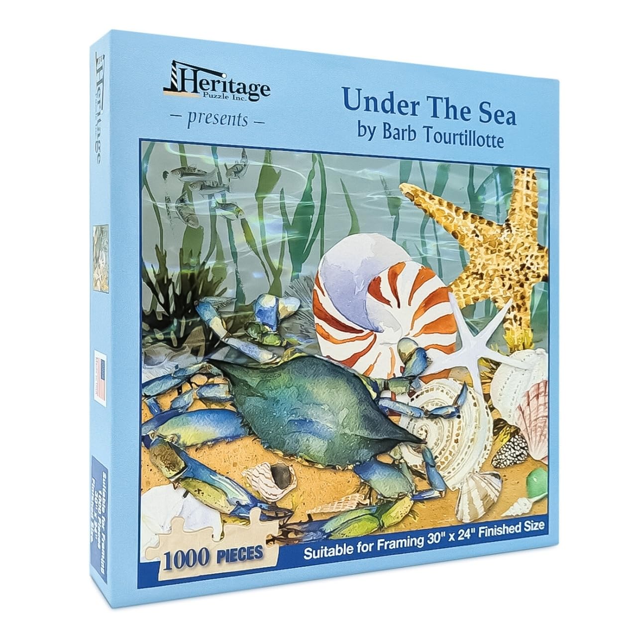 Heritage Puzzle - Under The Sea by Barb Tourtillotte 1000 Pieces Puzzles for Adults - Captivating Ocean Depths and Marine Life - Frameable Jigsaw