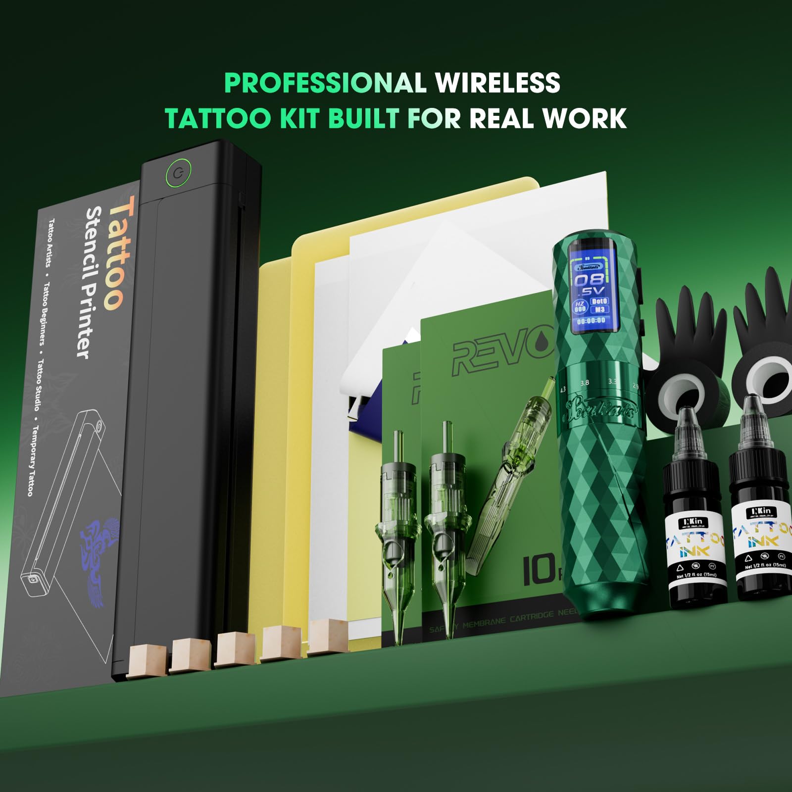 Kit Tatuaje Inalambrico Maquina Tatuar 6 Strokes 2.5-4.8mm 1600mAh Bateria con Impresora Bluetooth Tinta Agujas para Tatuadores