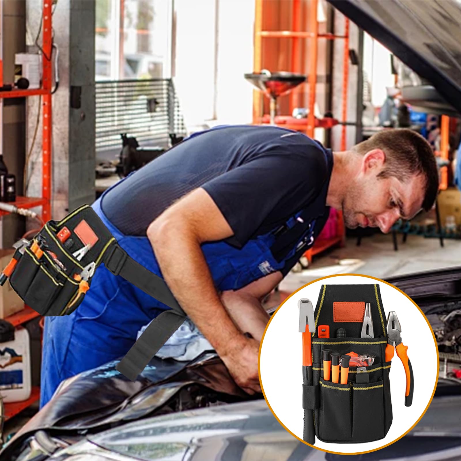 Borsa da Cintura per Attrezzi Marsupio Porta Attrezzi in Tela Oxford Cinture Porta Attrezzi Multi Tasche con Cinture Regolabile per Elettricista Carpentiere Tecnico Manutenzione