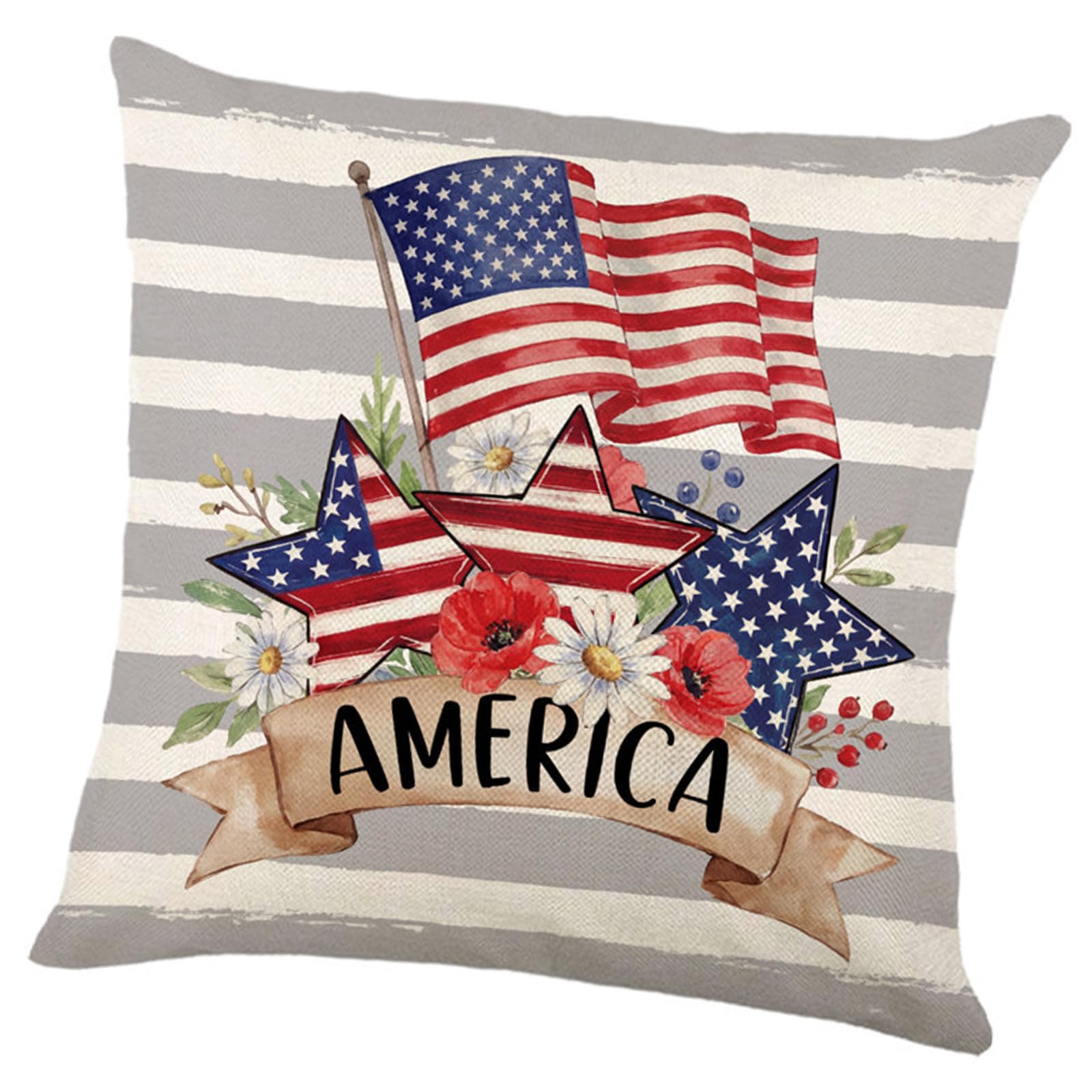 Sbshiouu C Patrioti Us Star Stripes Throw Pillow Ase With Wreath Pattern 4Th Of July Ushion Over For Holiday Homes Decoration Patrioti Pillowcase Without Insert