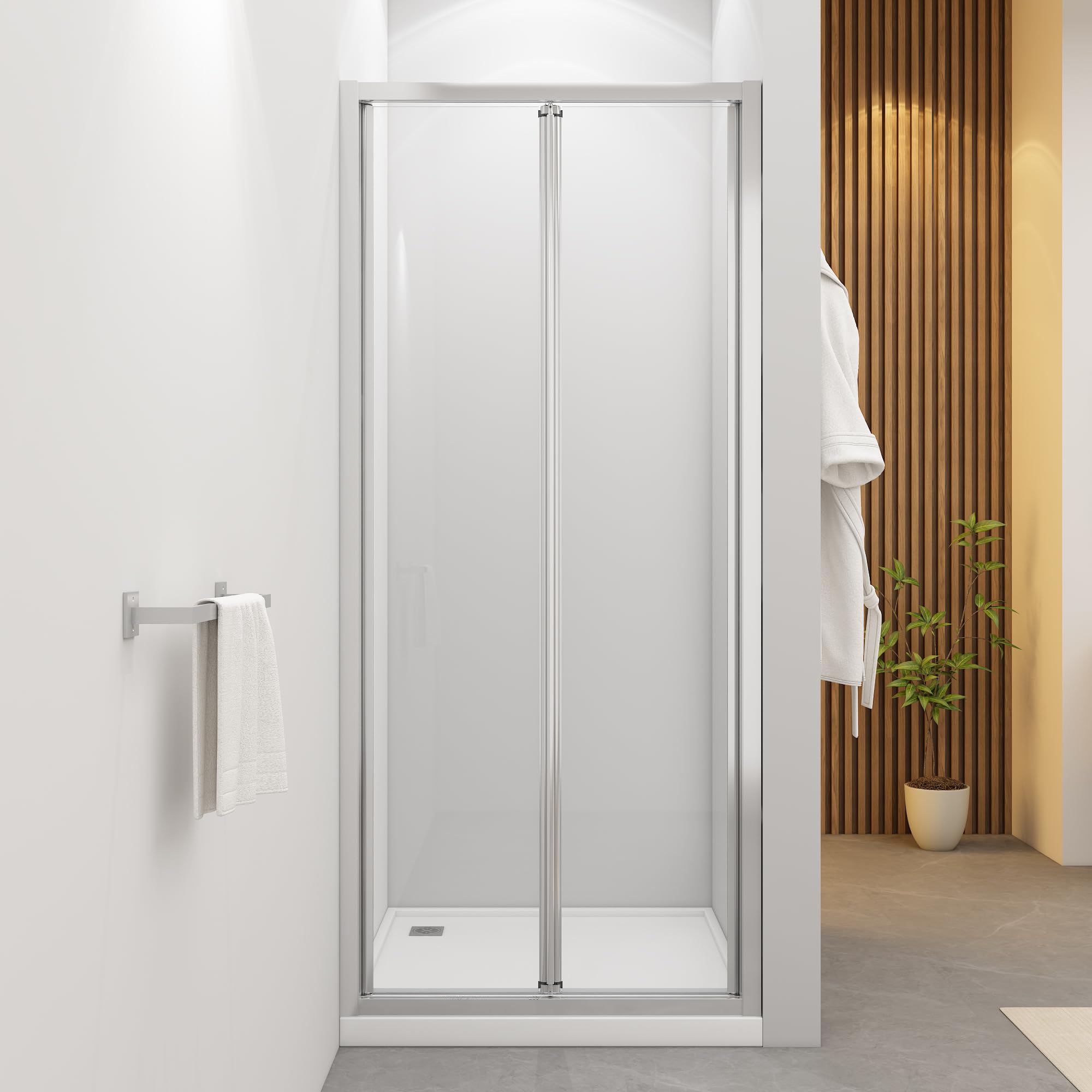 Bathlink 900 x 1950mm Bi-Fold Shower Door Enclosure, Folding Shower Screen 5mm Easy Clean Toughened Glass